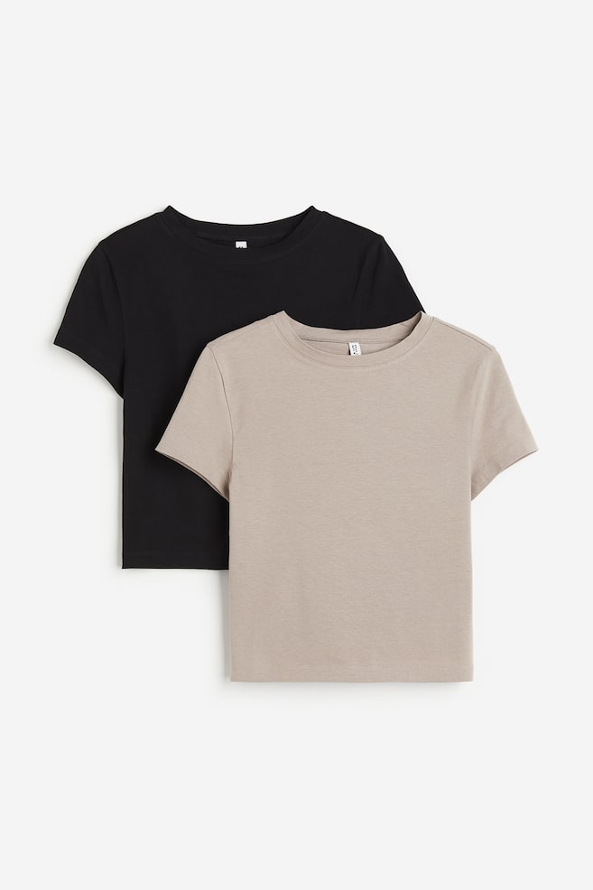 Lot de 2 T-shirts courts - Grège clair/noir/Noir/blanc/Blanc/Gris clair chiné/blanc/dc/dc/dc - 1