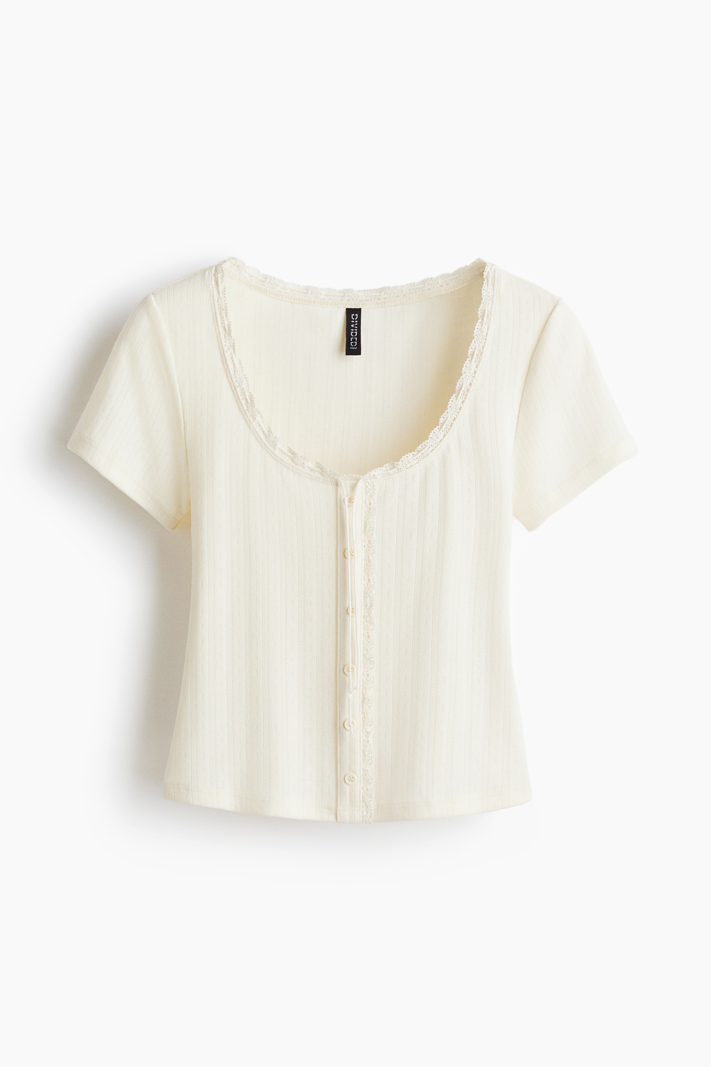 Lace-Trimmed Top - Cream/Dark gray