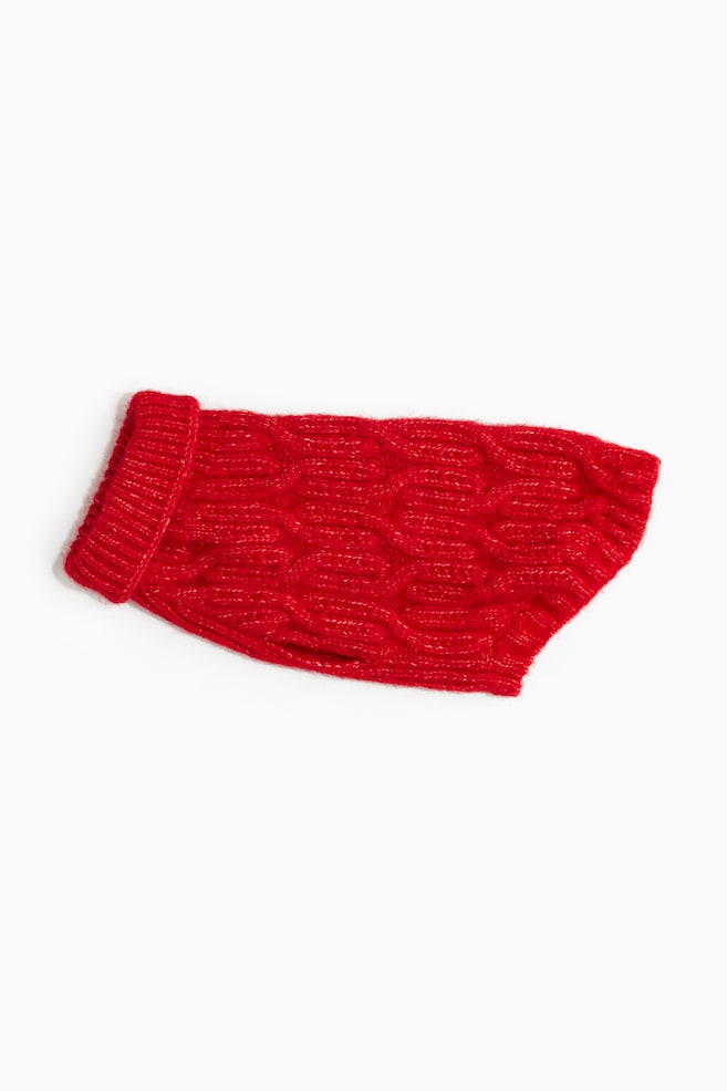 Cable-knit dog jumper - Bright red/Light grey marl - 1