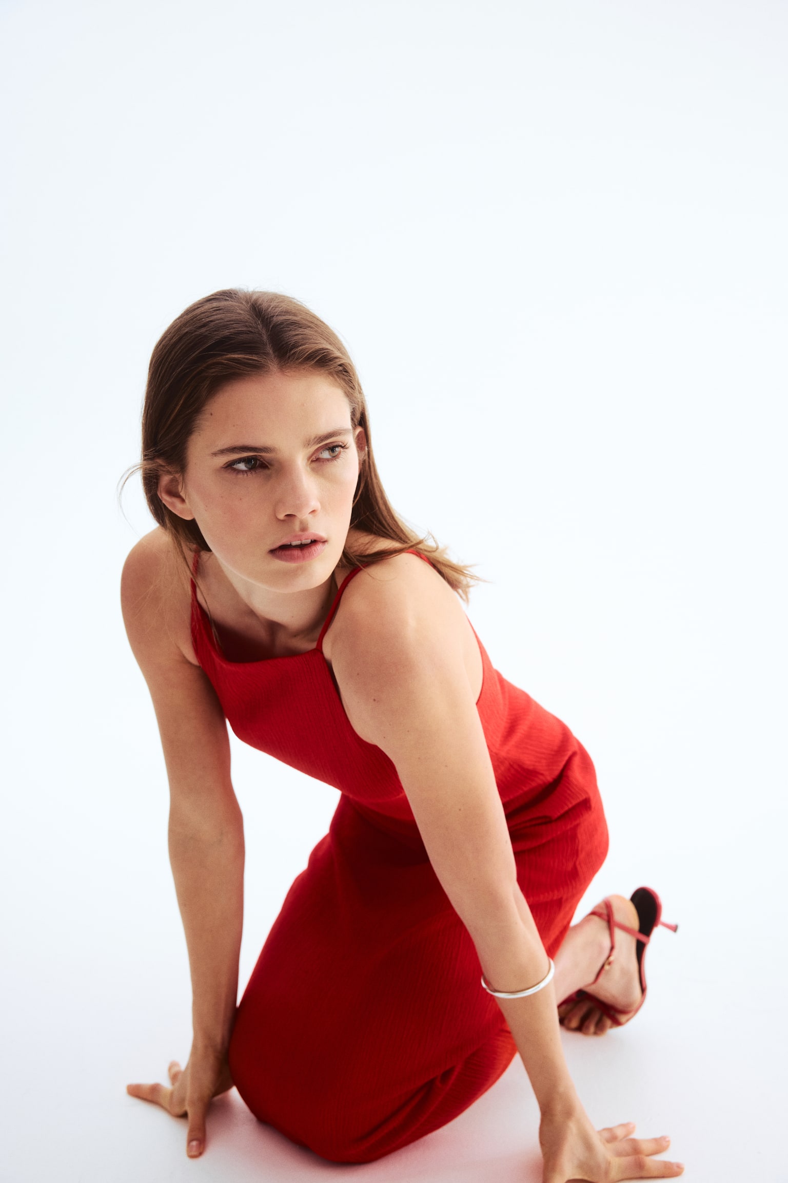Textured jersey strappy dress - Red/Navy blue - 6
