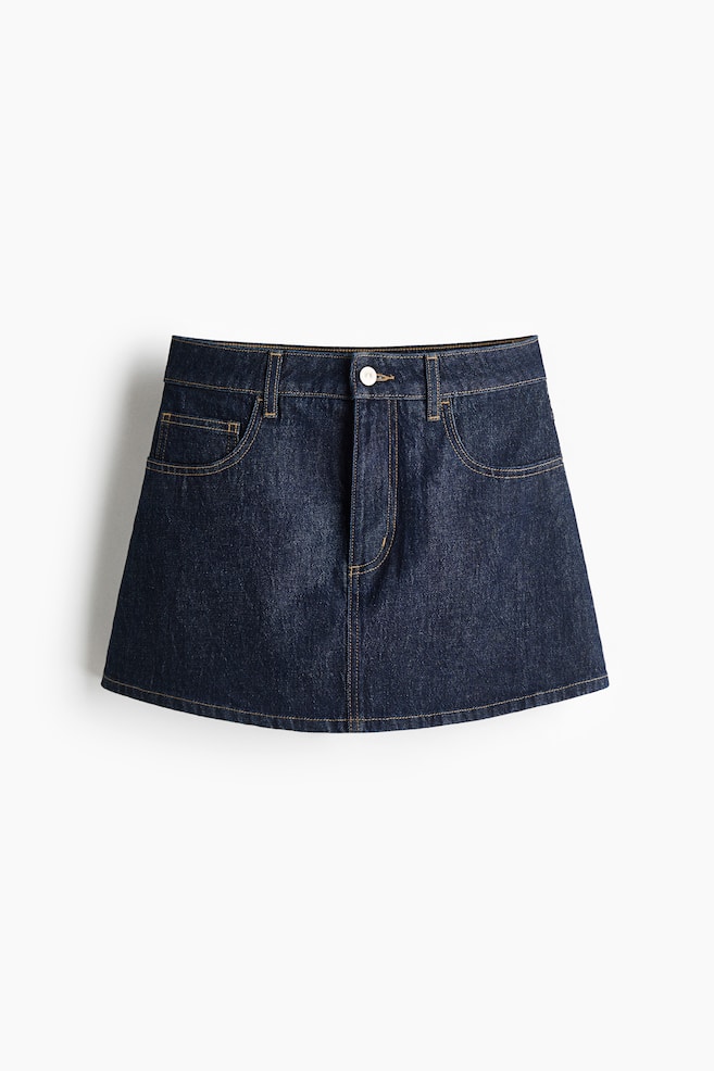 Falda pantalón de talle alto en denim - Azul denim oscuro - 1