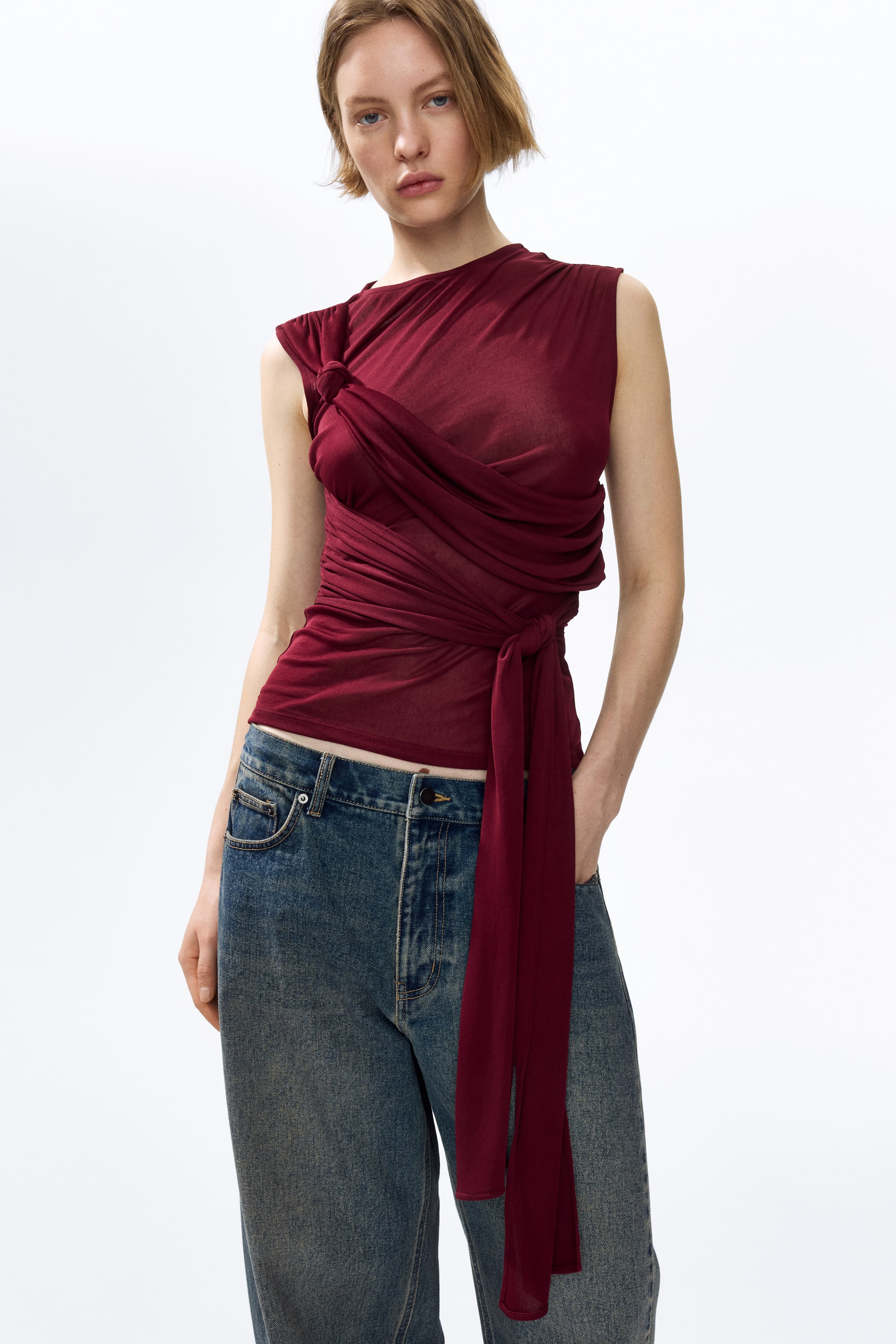 Vezi imaginea mai mare: Top fără mâneci cu secțiune drapată - Roșu-burgund - FEMEI | H&M RO 1