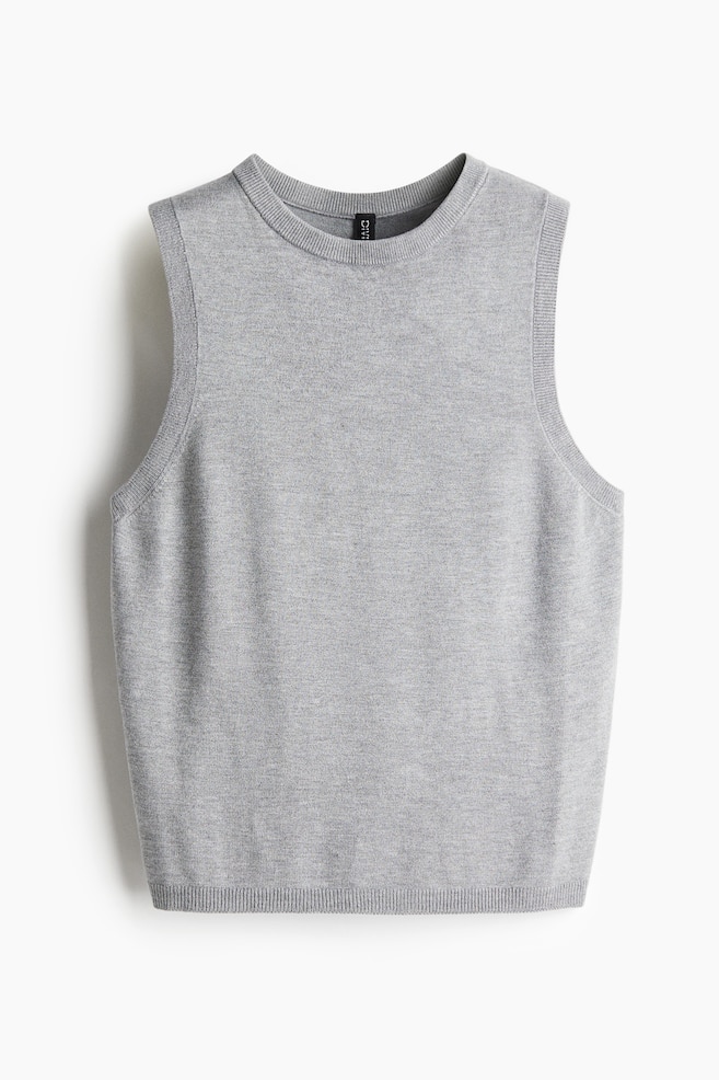 Fine-knit sweater vest - Grey marl/White/White/Navy blue striped - 1