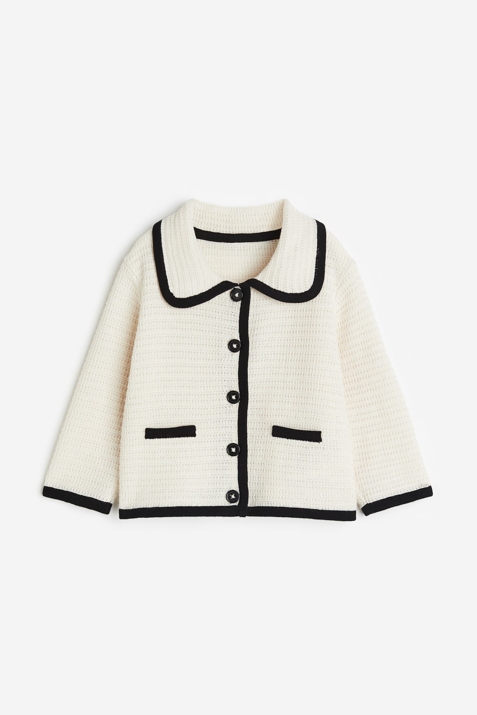 Collared Cotton Cardigan - White/Black - 1