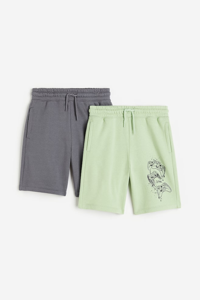 Lot de 2 shorts à taille élastique - Gris foncé/vert clair/Beige clair/gris foncé - 1