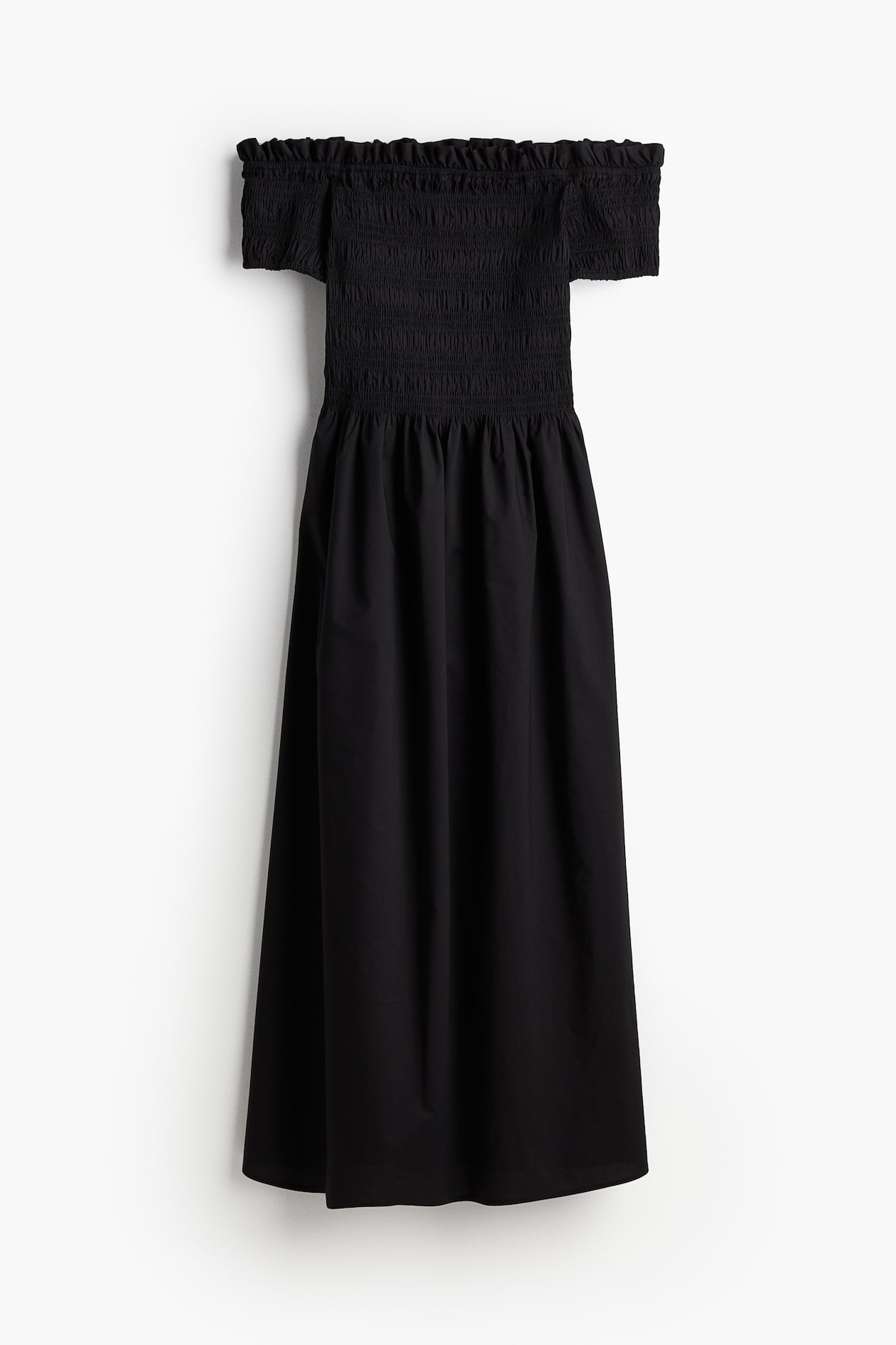 Smocked off-the-shoulder dress Black Ladies H&M IN