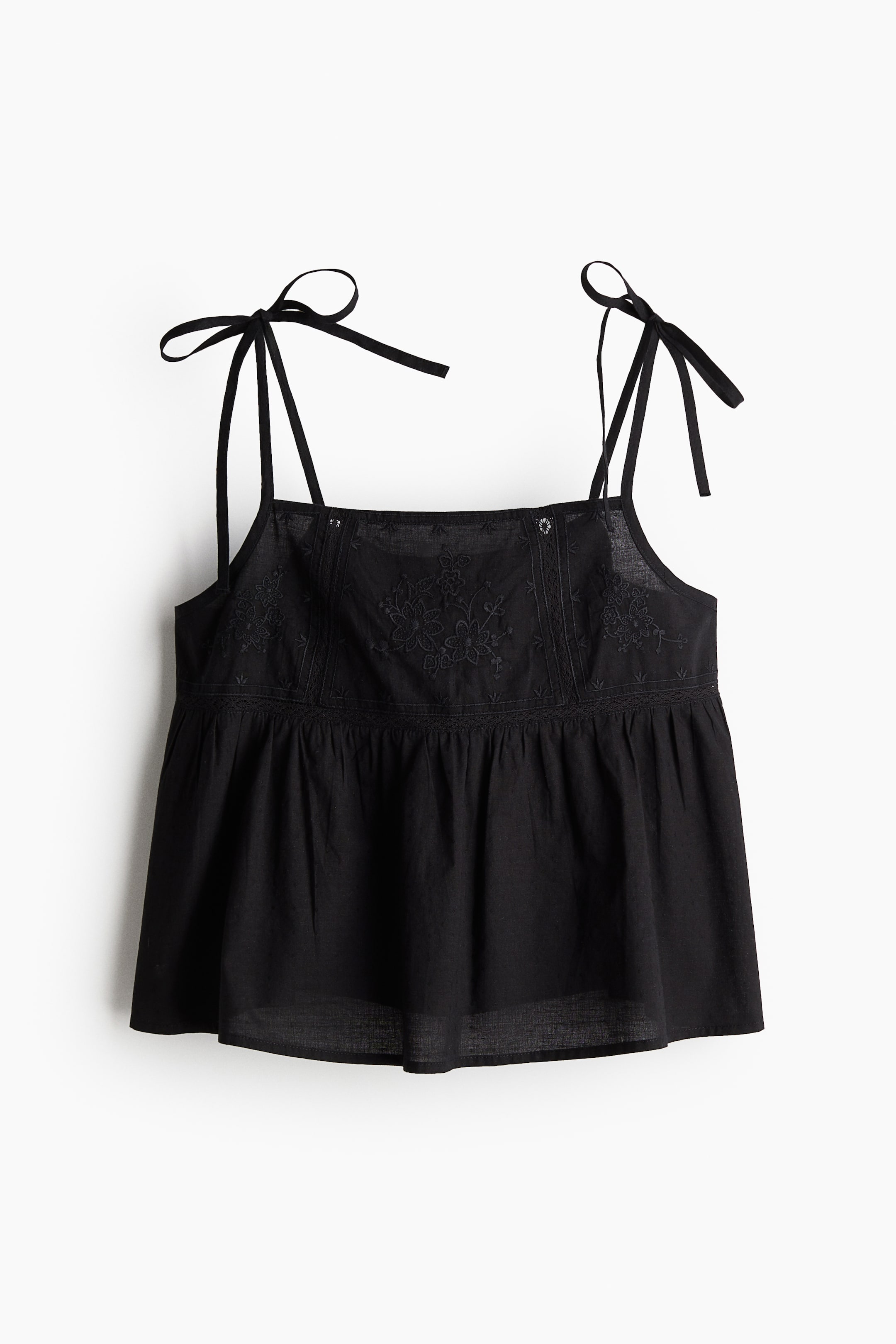 Embroidered tie-strap top - Black - Ladies | H&M GB