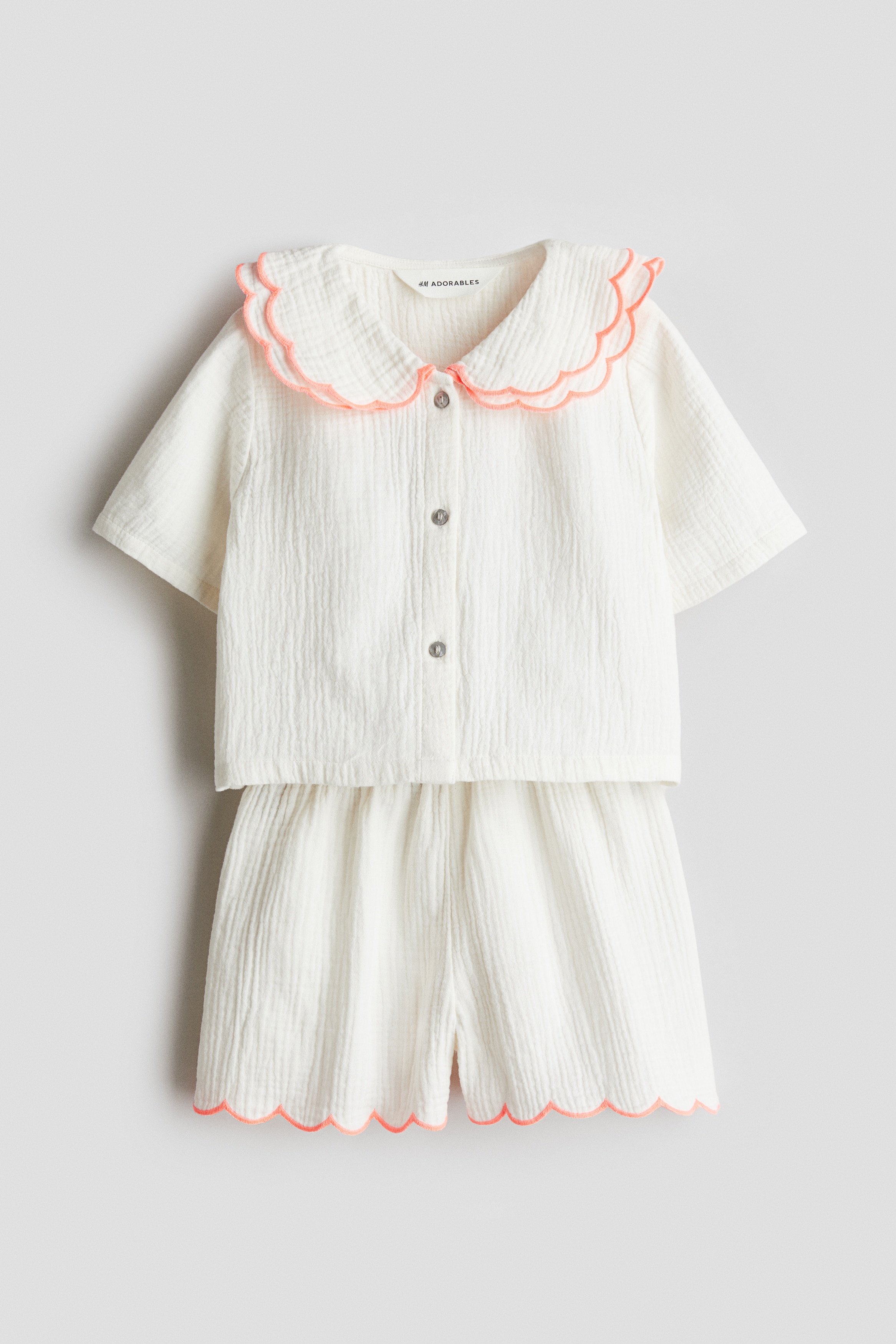 2-piece cotton muslin set - White/Peach