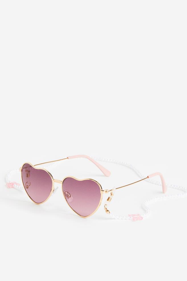 Solbriller med brillekæde - Lys rosa/Hjerter