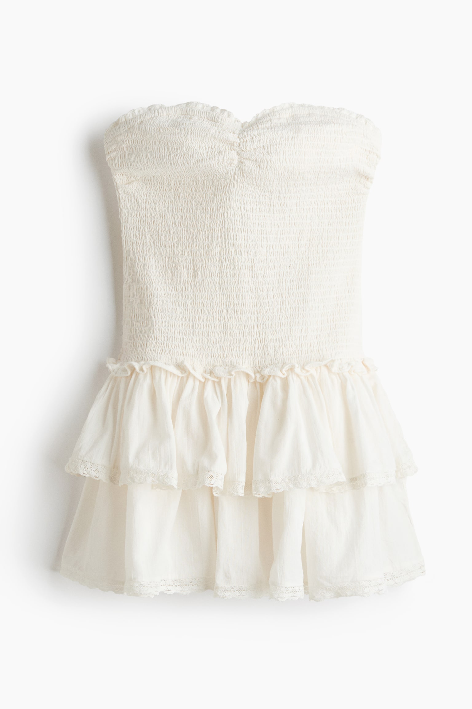 Bandeau-Kleid mit gesmoktem Oberteil - Elfenbein - 1