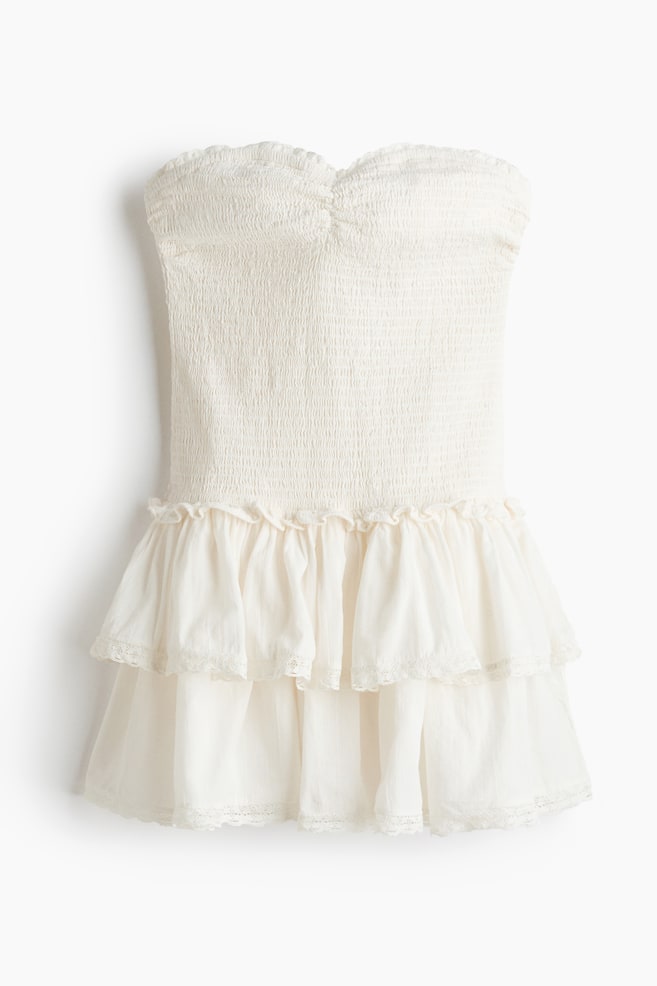 Abito a fascia con corpetto a smock - Avorio - 1
