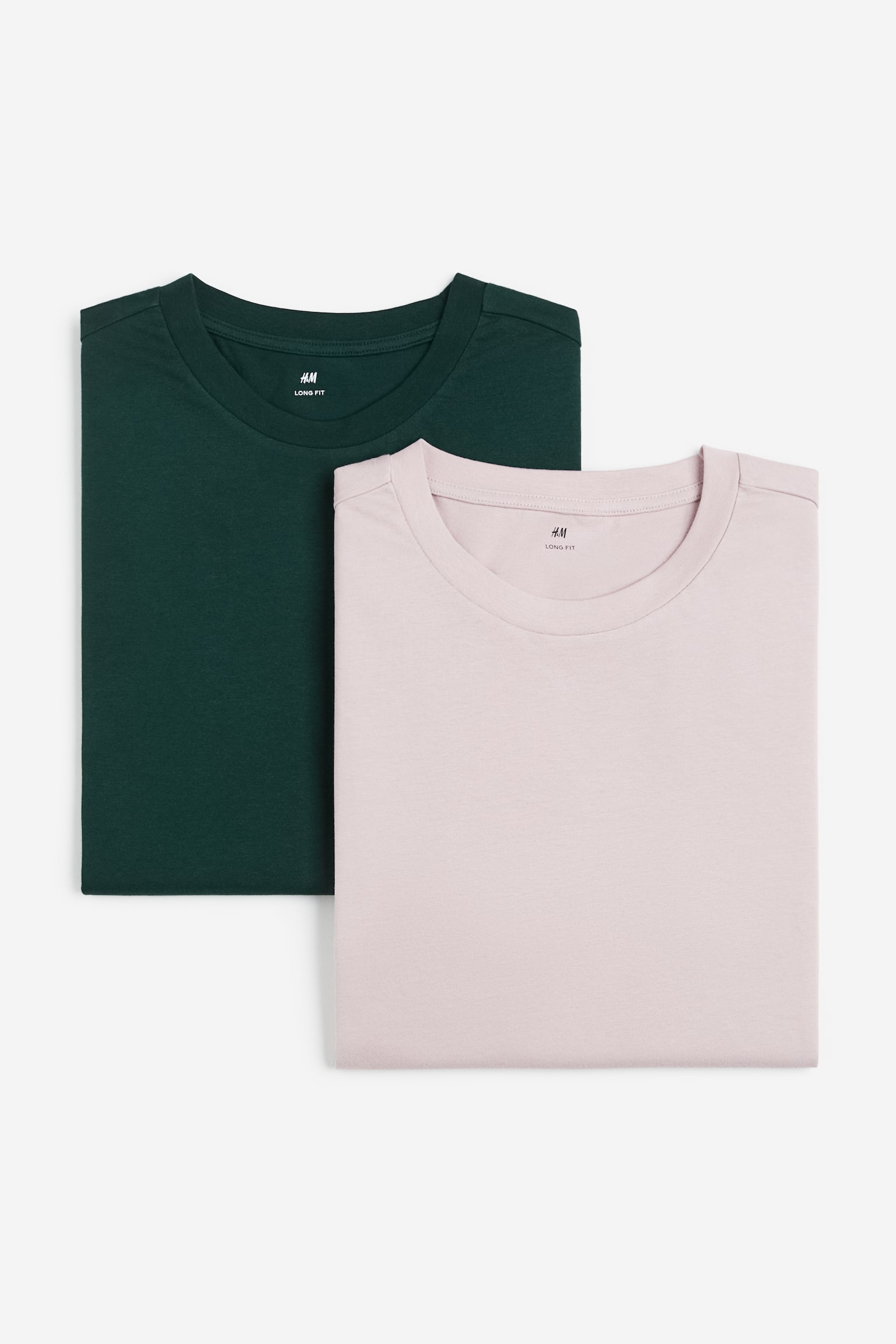 2-pack Long Fit T-shirts - Light pink/Dark green - 1