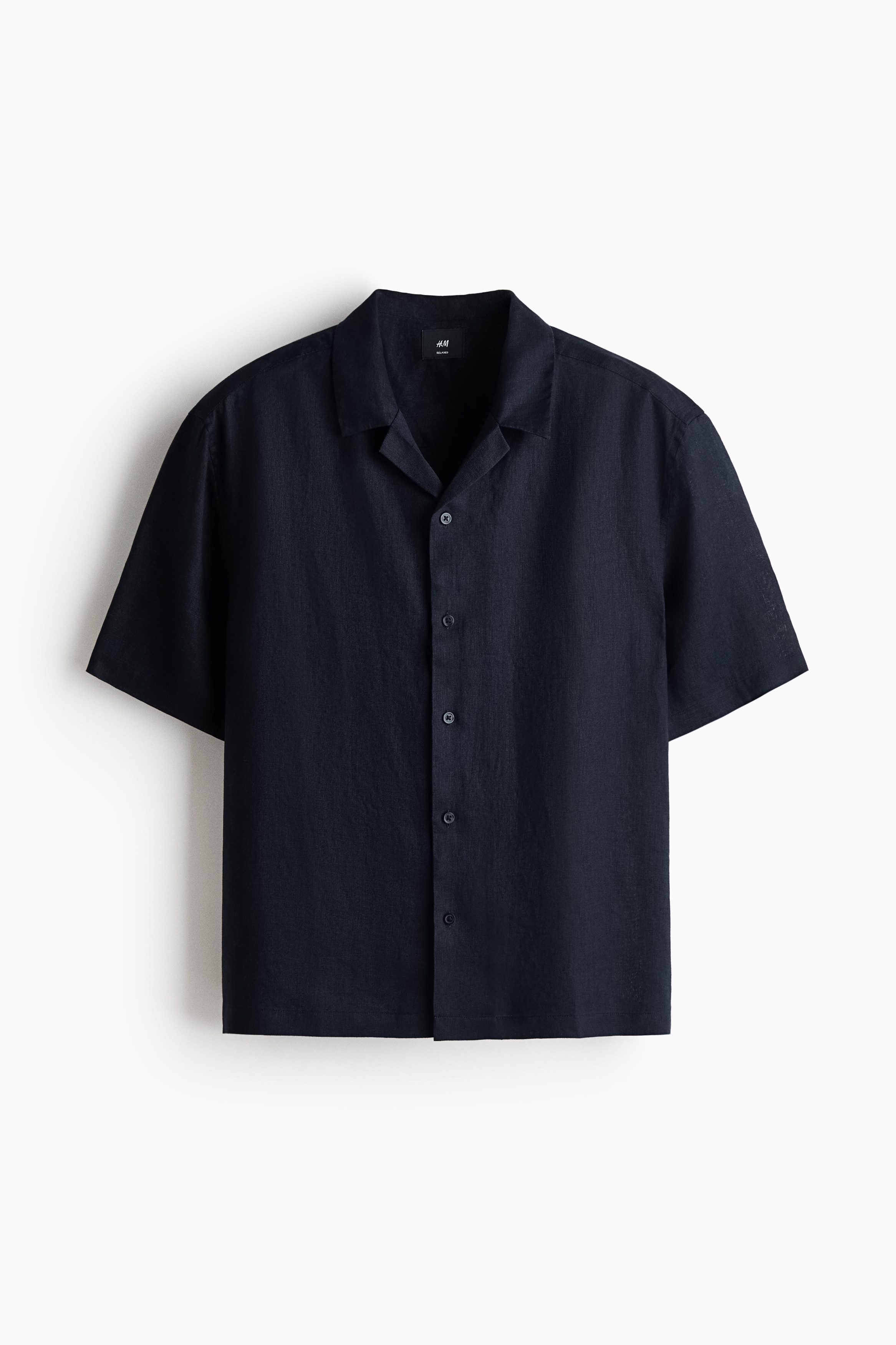 Relaxed Fit Linen resort shirt - Navy blue/Light beige/White