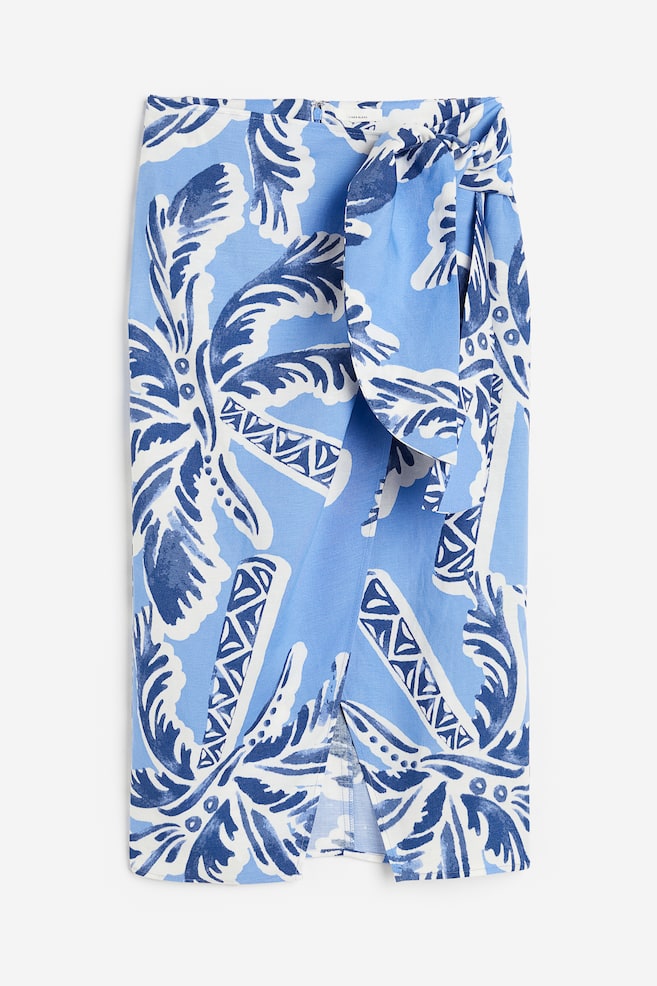 Linen-blend wrapover skirt - Light blue/Palm trees/Cerise/Orchids/Light beige/Black/dc - 2