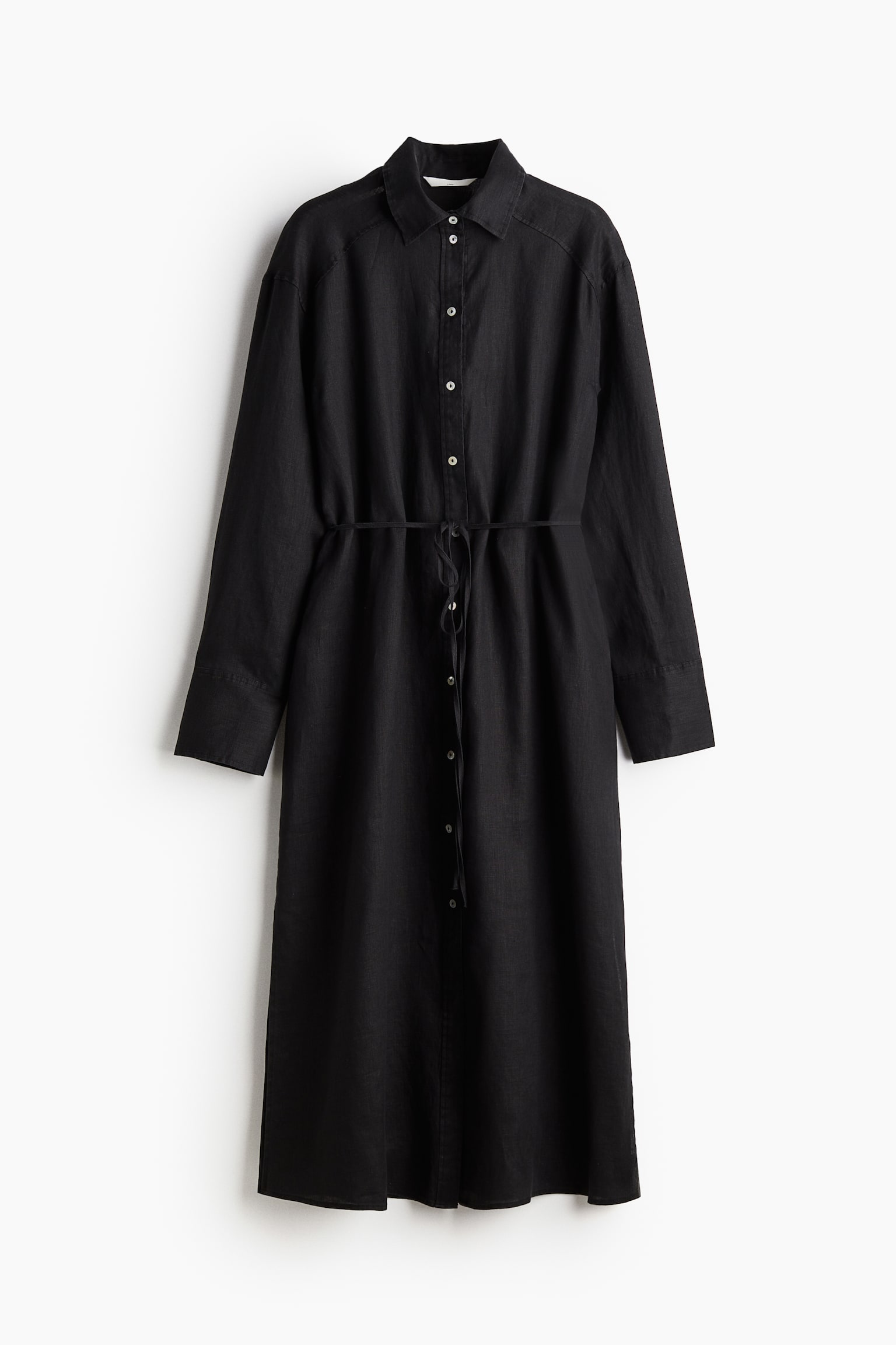 Linen shirt dress - Black/Black/Patterned/Blue - 2