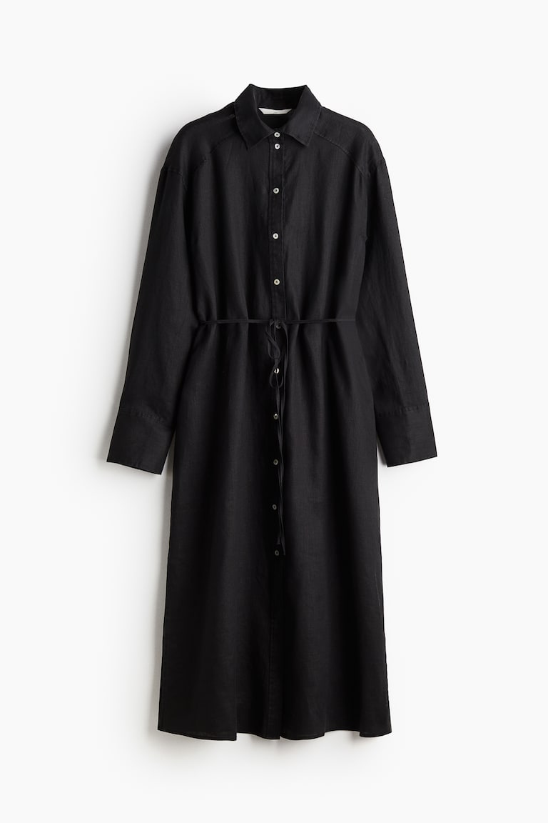 knee length dresses for ladies Women's Black Soho Linen Shirt Dress L main image 0