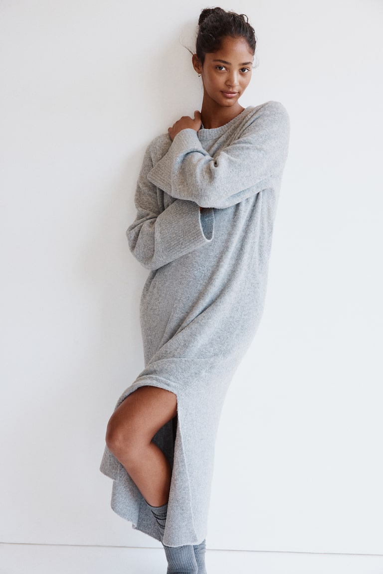 self portrait pointelle knit midi dress Blue Pointelle Knit Midi Dress – self-portrait-US main image 1