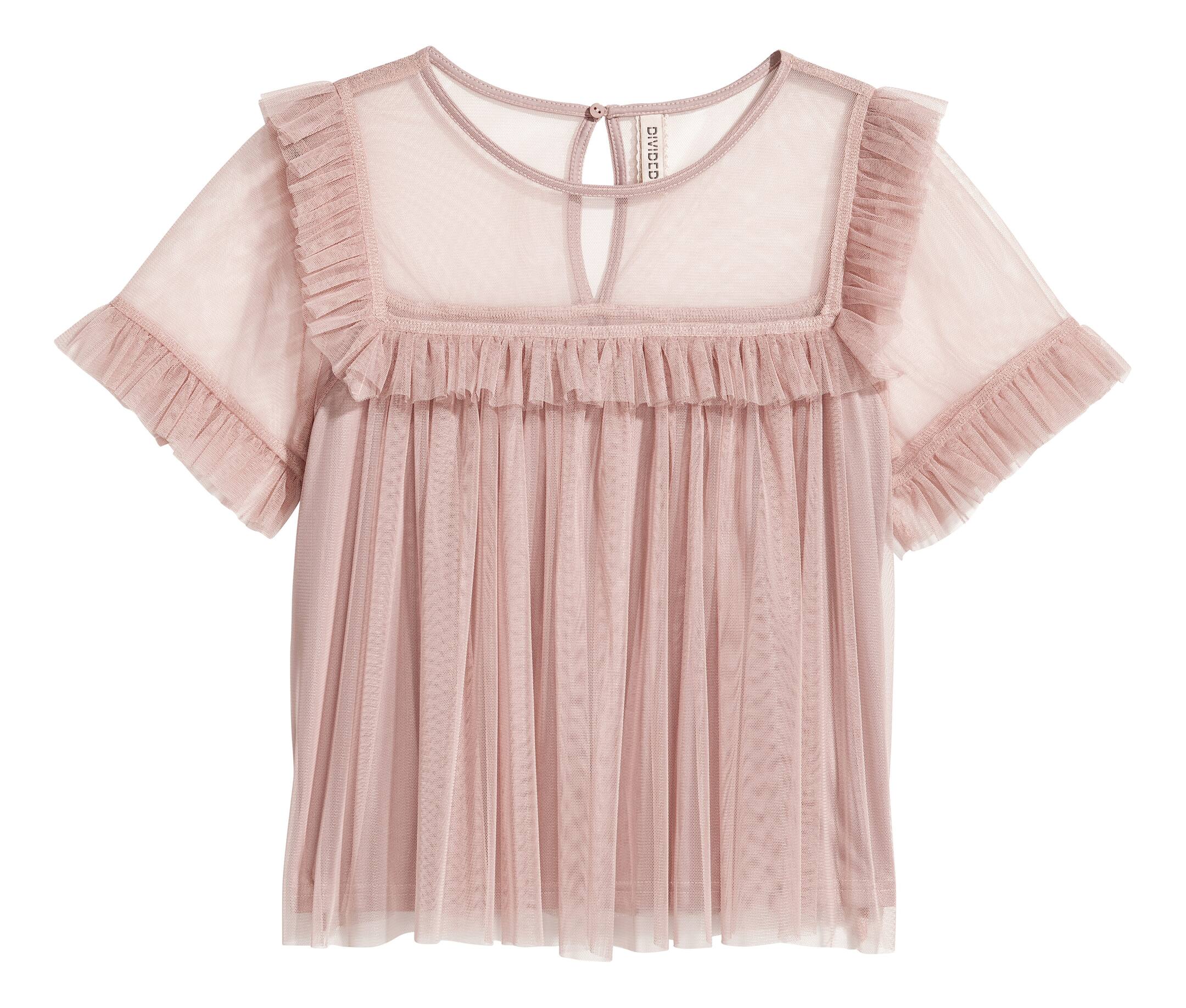 View larger image: Frilled-trimmed mesh top - Old rose - Ladies | H&M GB 1