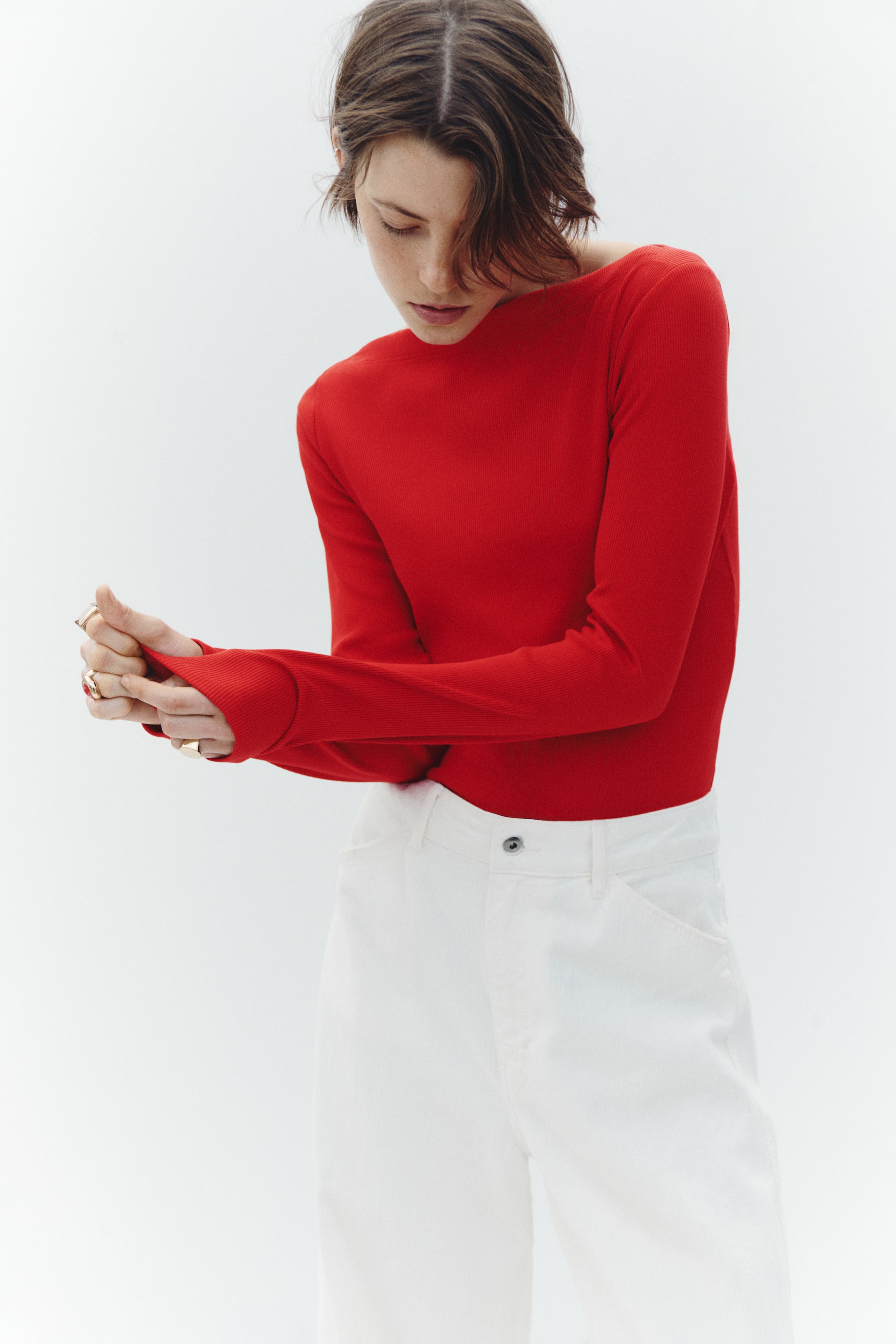 Ribbed Boat-Neck Top