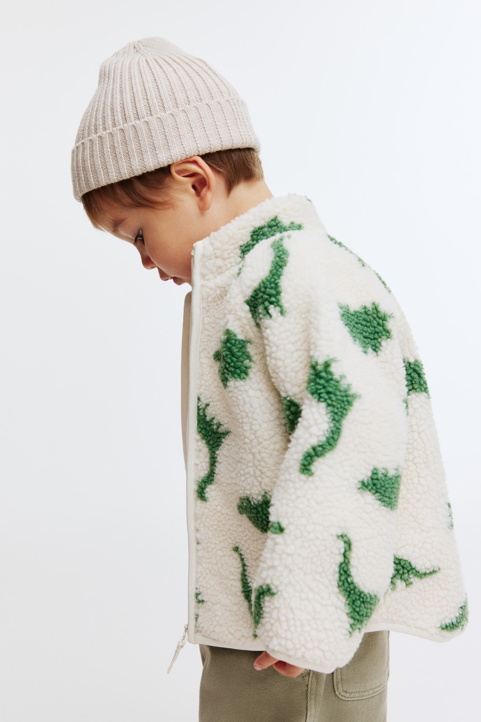 Printed teddy jacket - Light beige/Dinosaurs/Light beige/Cars/Light beige/Hearts/Light beige/Hearts/Light beige/Dinosaurs - 3