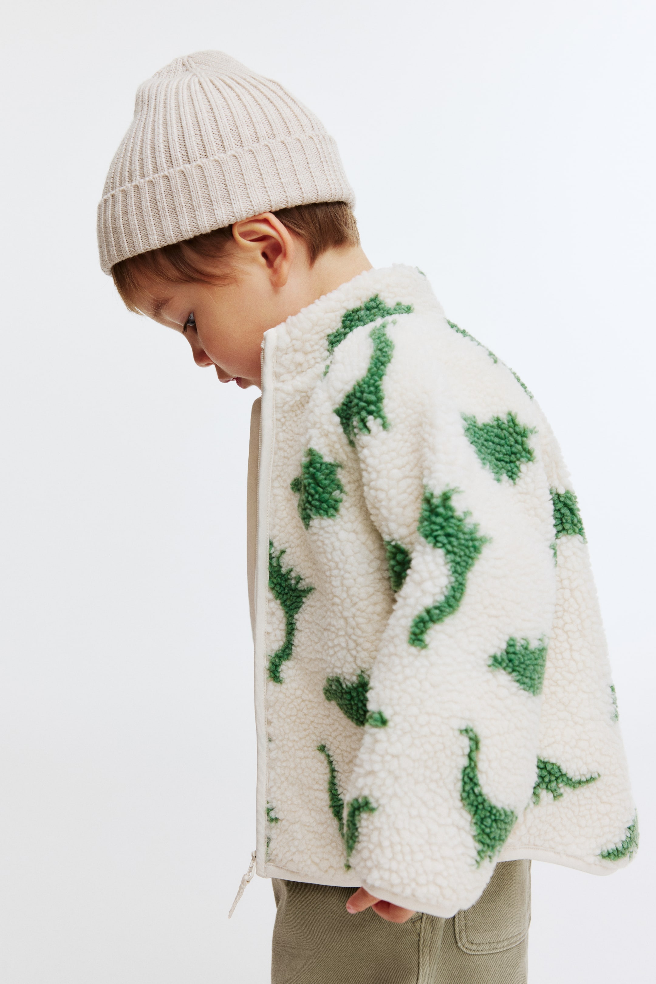 View larger image: Printed teddy jacket - Light beige/Dinosaurs - Kids | H&M GB 3