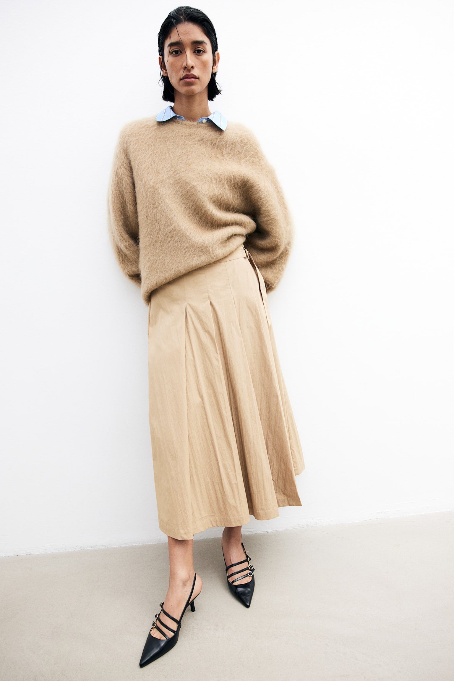 Pleated wrap skirt - Beige - 1