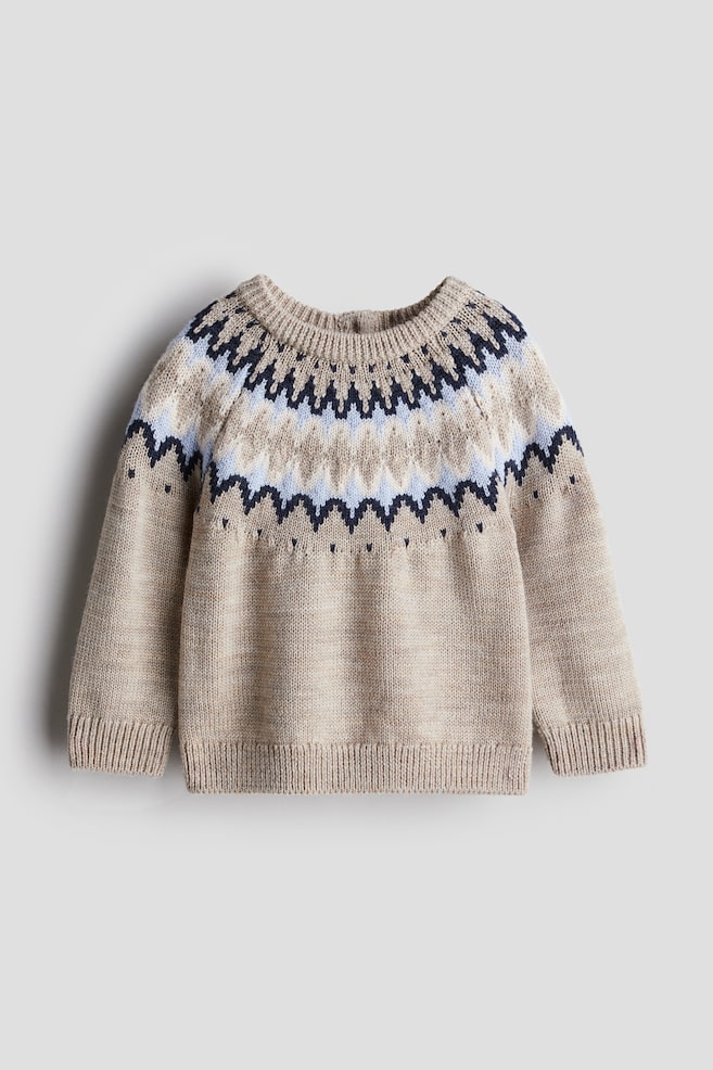 Jacquard-knit wool jumper - Beige/Patterned - 1