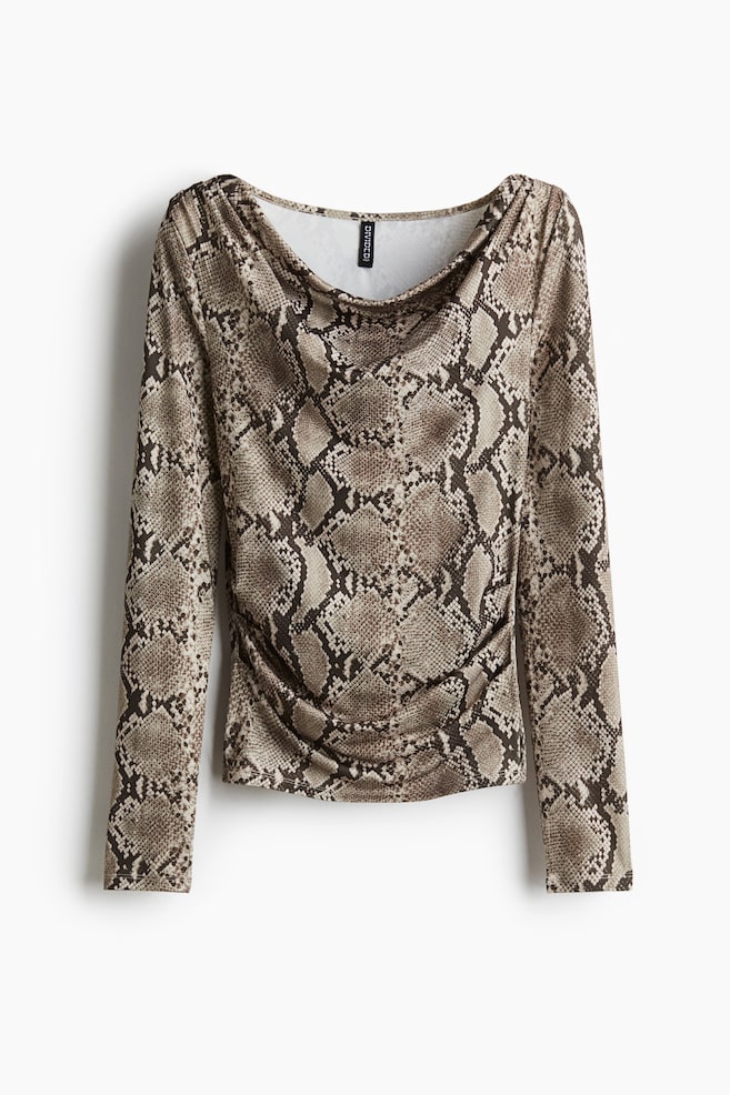 Draped Jersey Top - Taupe/snakeskin-patterned - 1