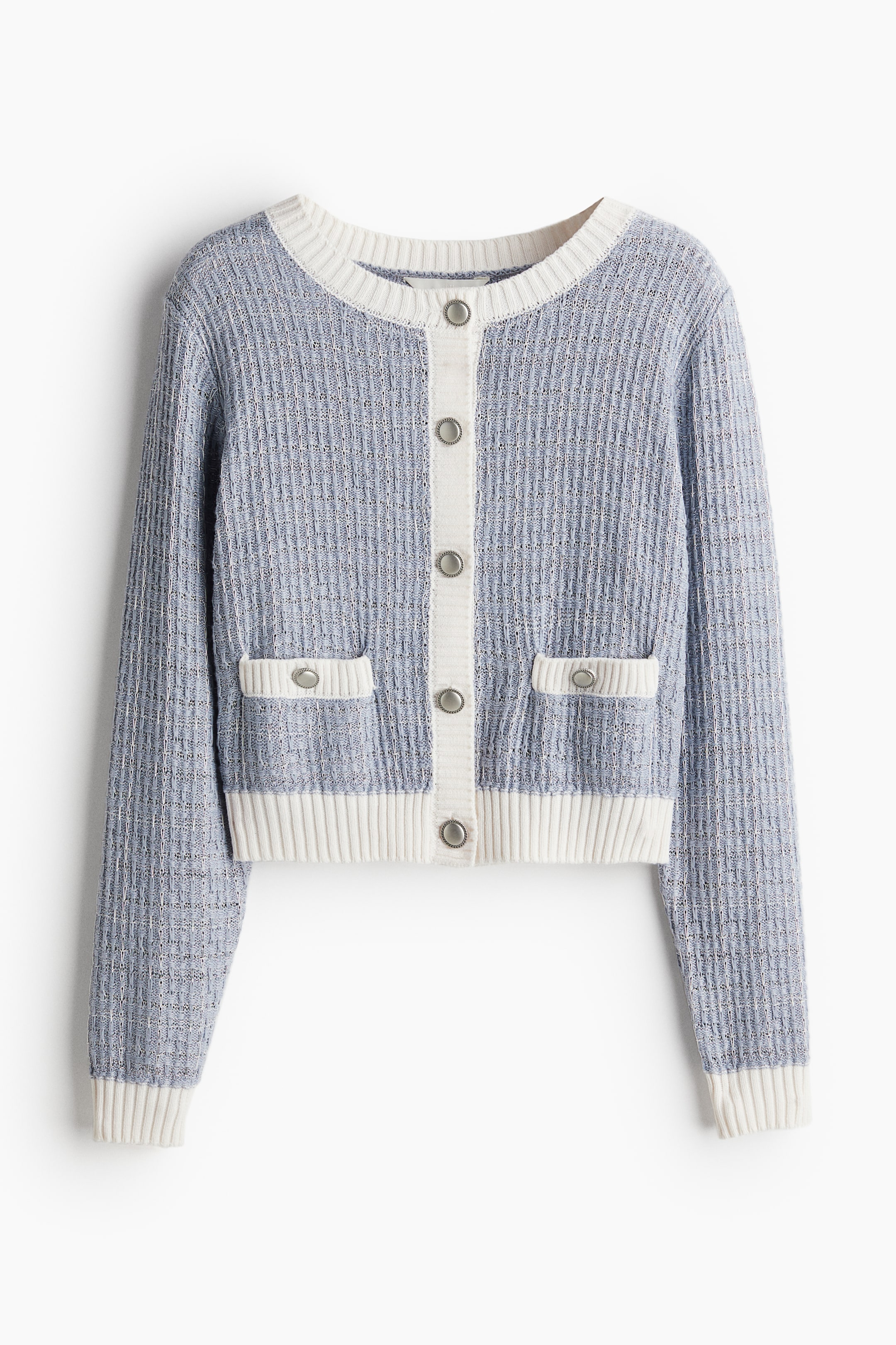 이미지 확대 보기: 루즈니트 글리터 가디건 - 더스티 블루/컬러블록 - 여성 | H&M KR 1