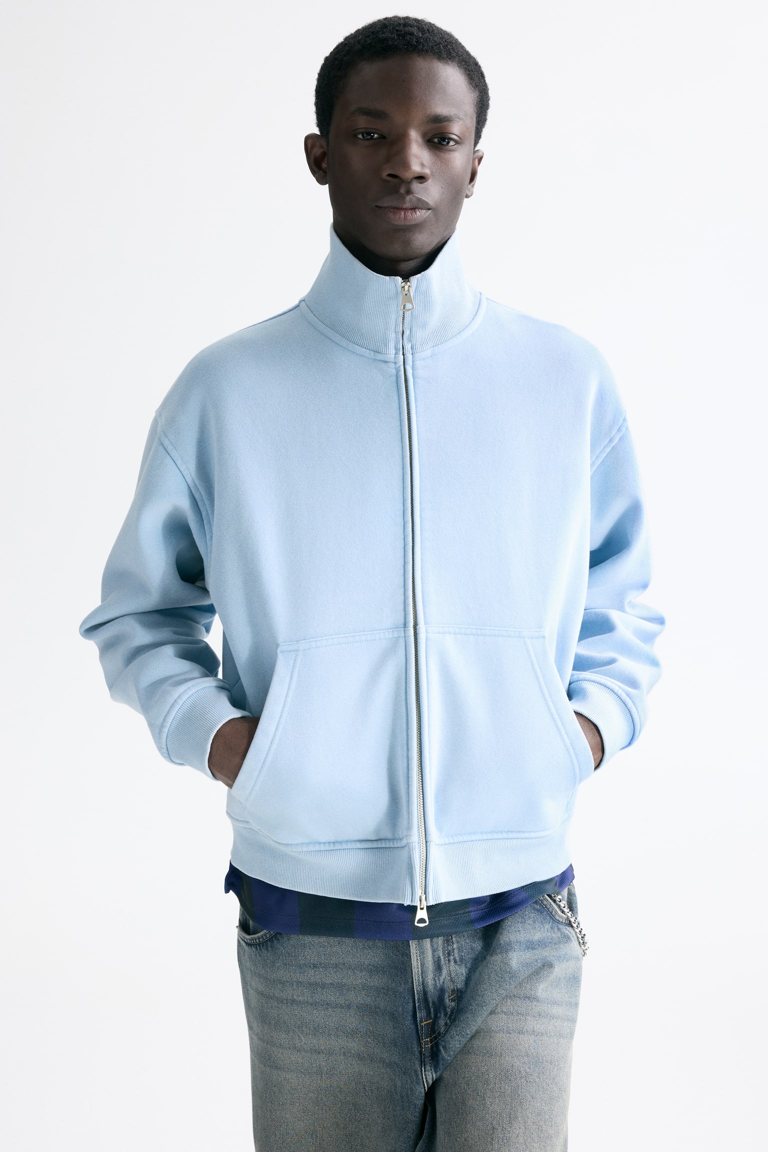 Rozpinana pudełkowa bluza Loose Fit - Jasnoniebieski/Bright green/Jasnoszary melanż - 5