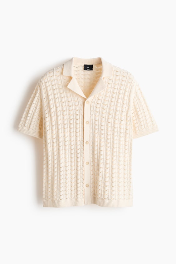 Мужские рубашки H&M Relaxed-Fit Pointelle-Knit Resort Shirt
