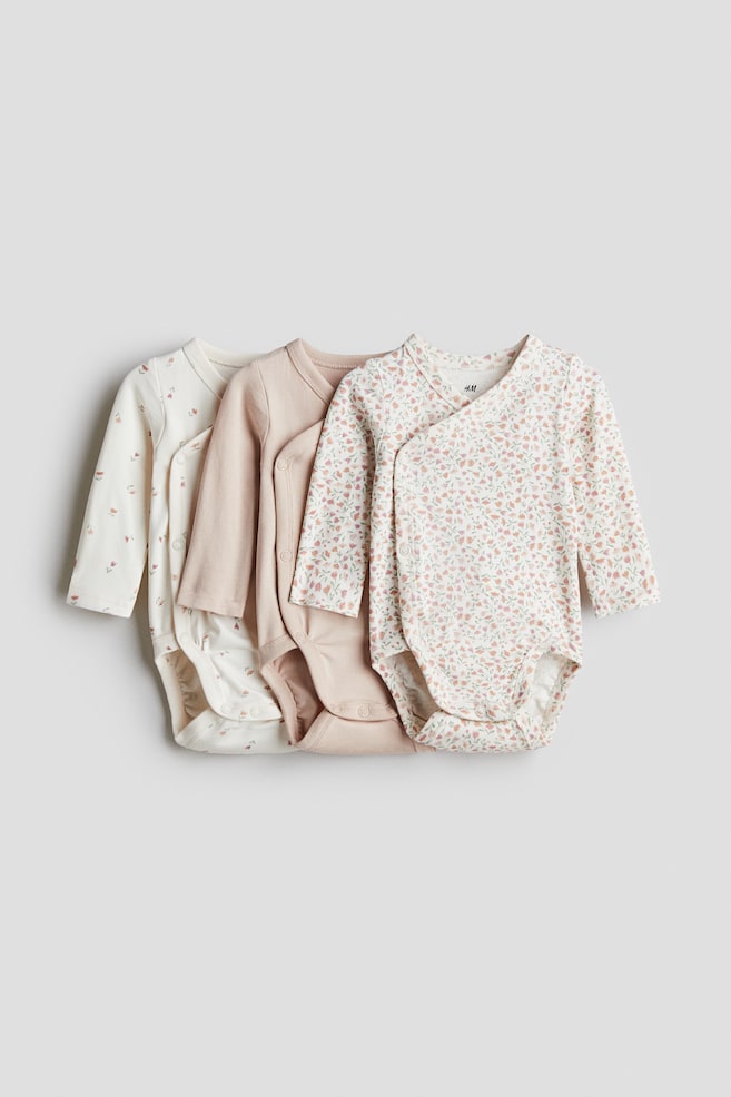 3-pack Wrapover Bodysuits - Light dusty pink/floral/Light dusty pink/cream/Light blue/teddy bears/Dusty pink/floral/Pink/floral/White/teddy bears - 1