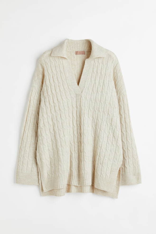 Cable-knit jumper - Natural white/Grey marl - 2