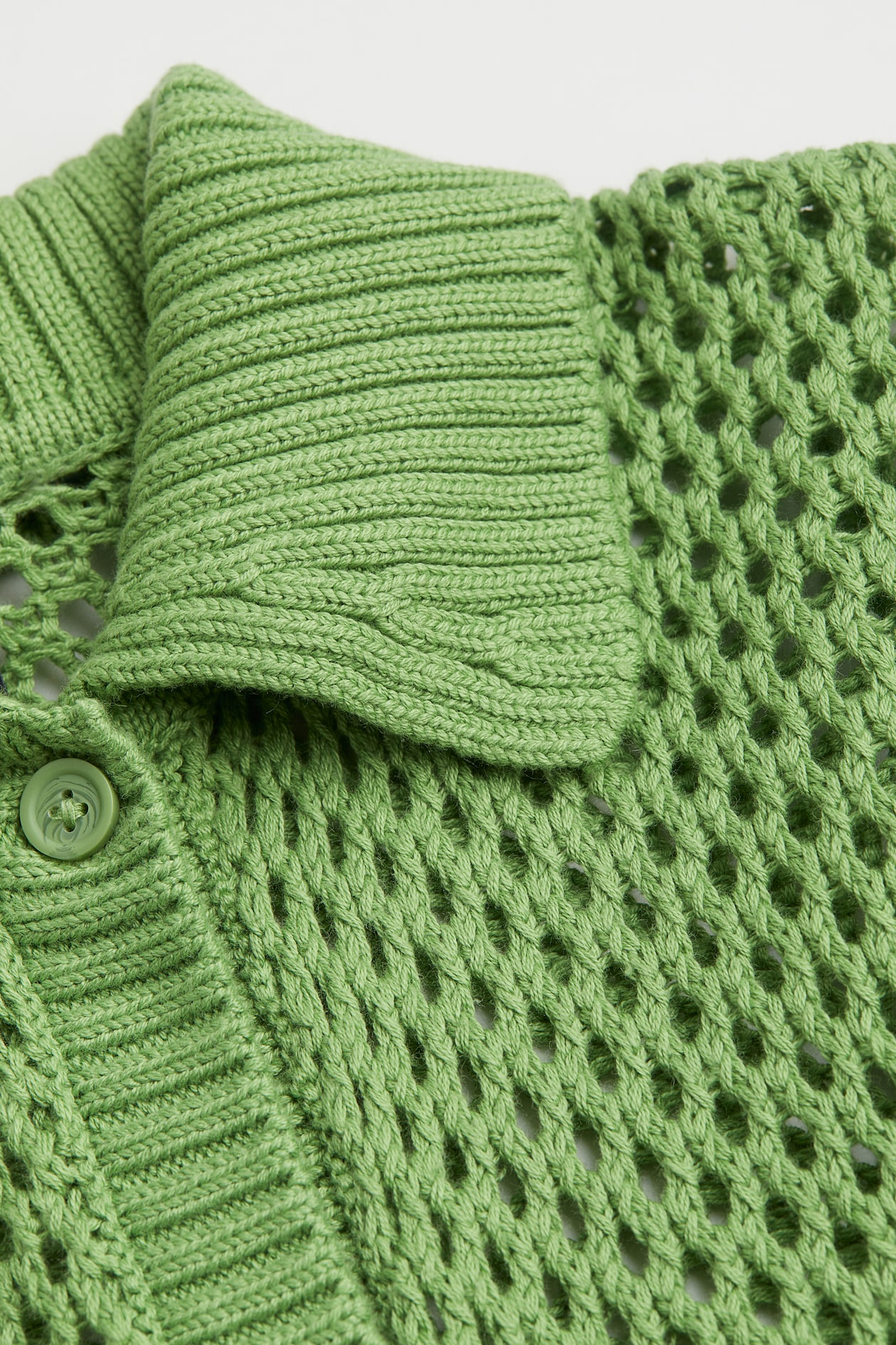 Collared meshknit cardigan Long sleeve Regular length Green