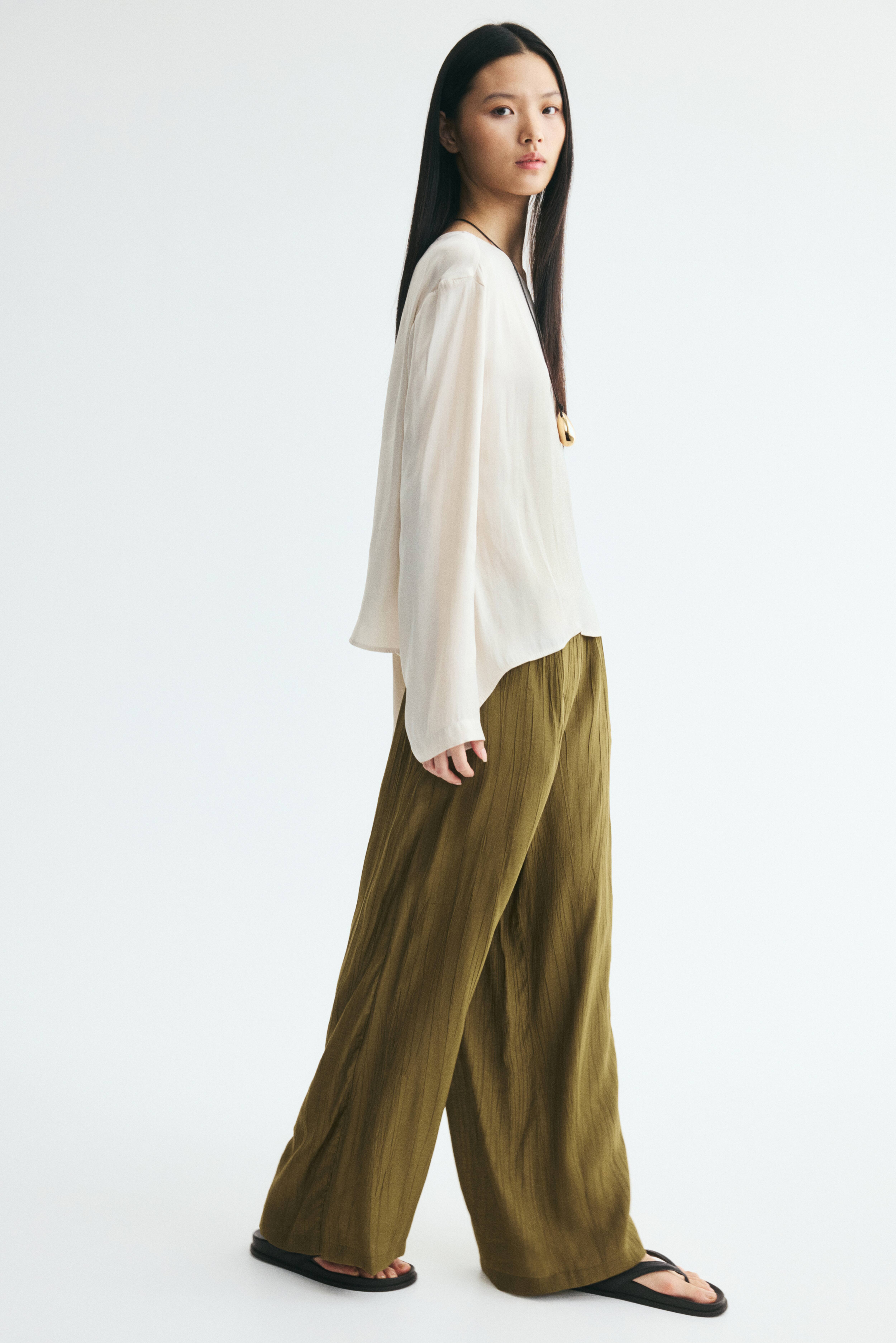 Crinkled Viscose-Blend Pants