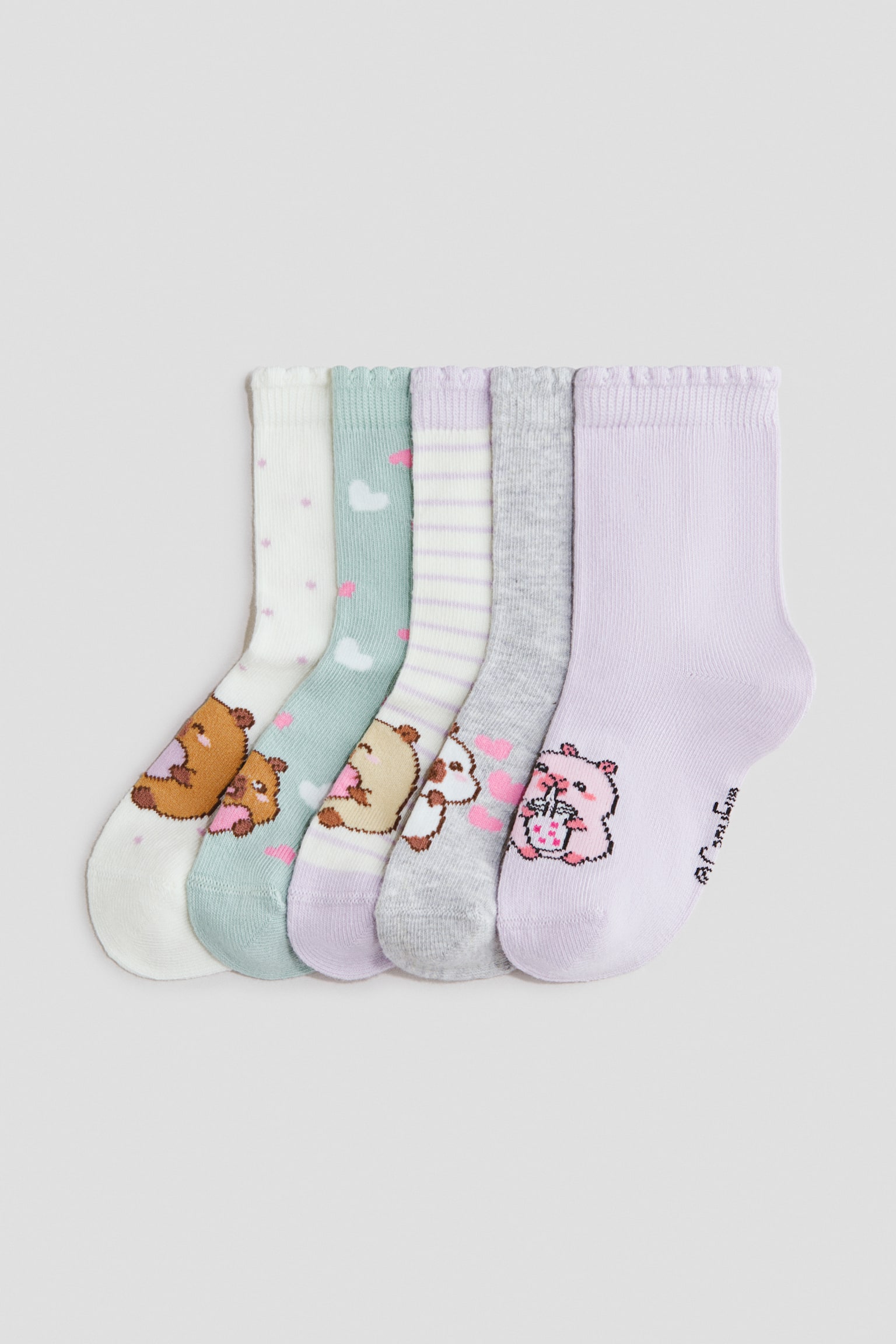 Ponožky s motivem 5 párů - Lilac/CapyFun/Světle růžová/Miffy/Světle růžová/Lilo & Stitch/Bílá/Hello Kitty/Světle růžová/Hello Kitty/Bleděmodrá/Myška Minnie/Červená/Myška Minnie/Světle fialová/Lilo & Stitch/Fialová/Gabby's Dollhouse/Světle růžová/Lilo & Stitch/Modrá/Disney/Světle růžová/Bluey/Bleděmodrá/Ledové království