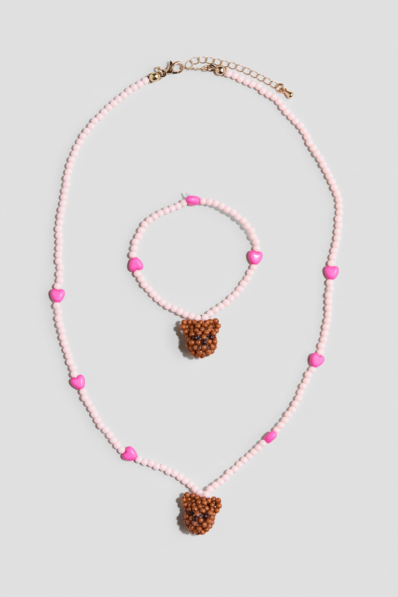 2-piece beaded jewellery set - Pale pink/Teddy bears - 1