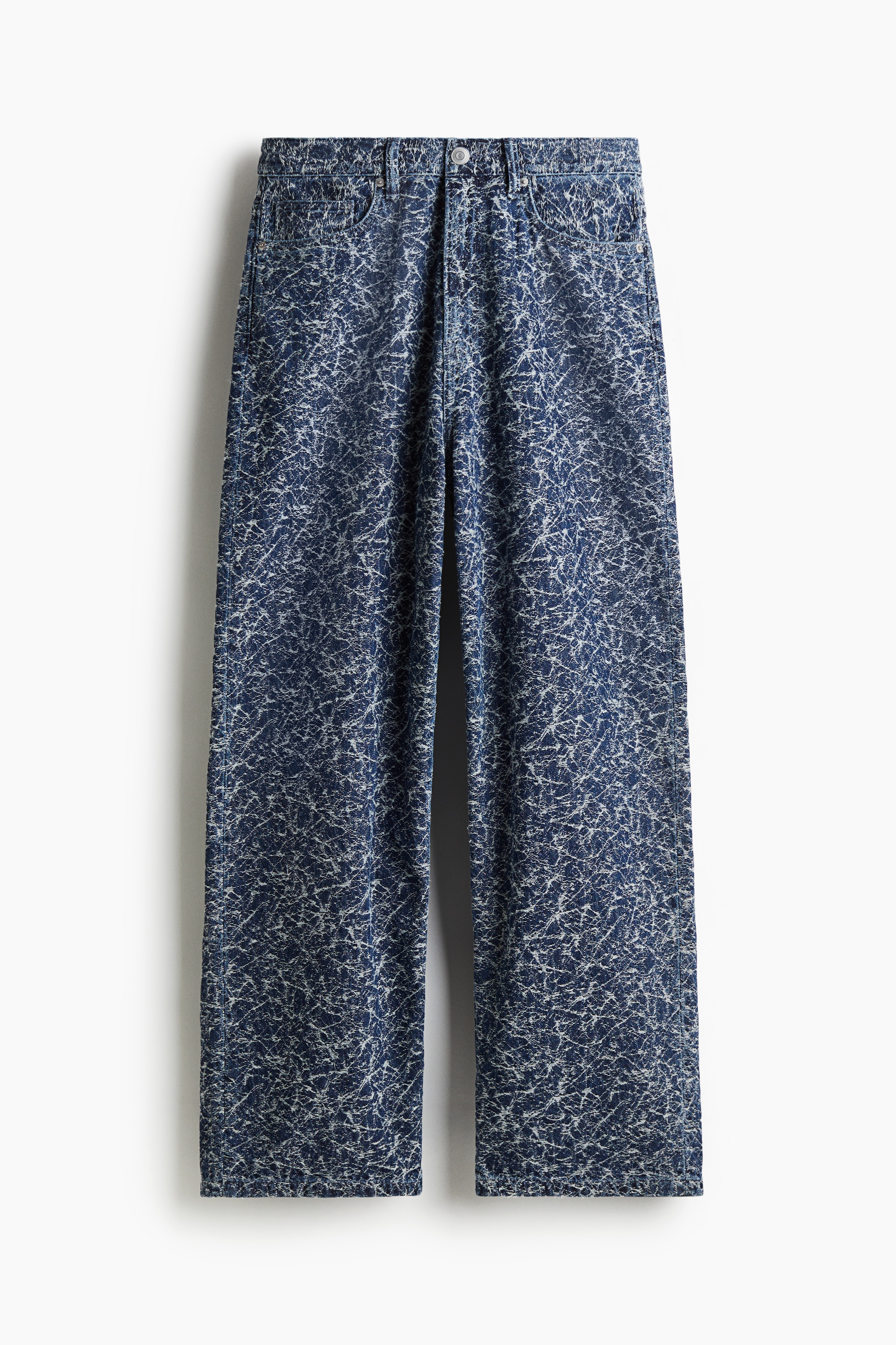 Gemusterte Baggy Jeans - Denimblau/Gemustert/Weiß