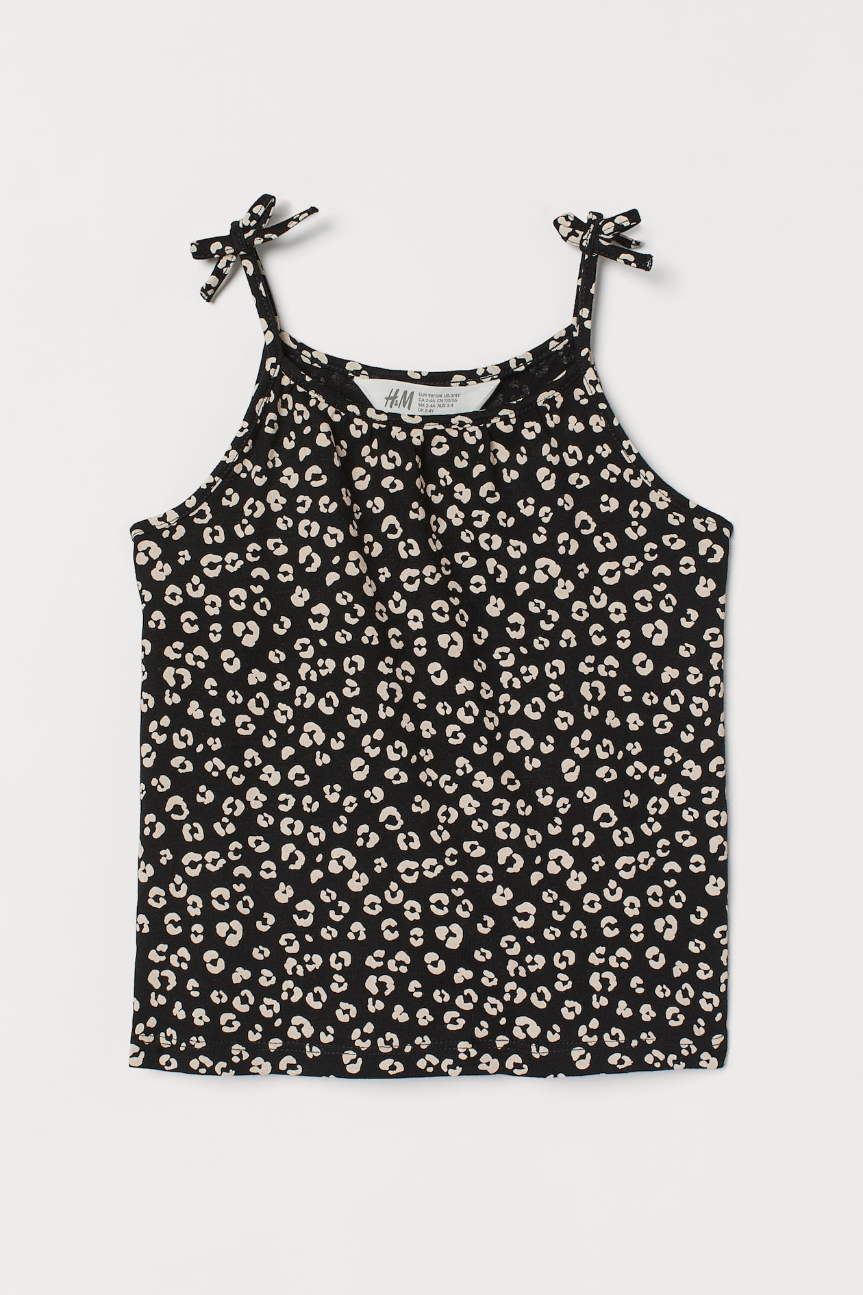 Jersey Bow-detail Tank Top - Round Neck - Sleeveless - Black/leopard ...