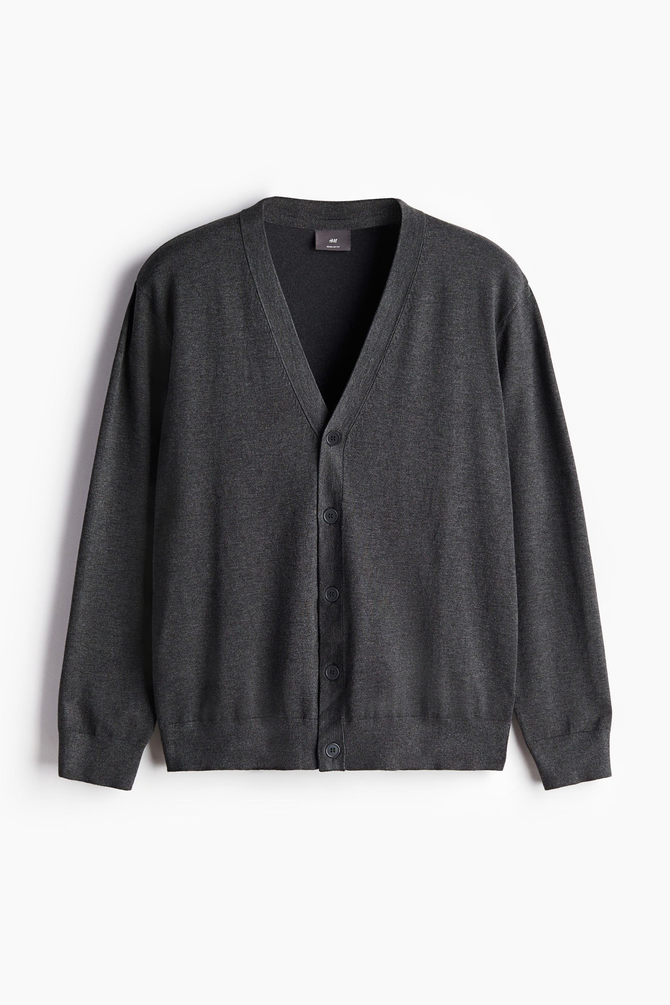 Regular Fit Fine-knit cardigan - Dark grey - Men | H&M GB 5