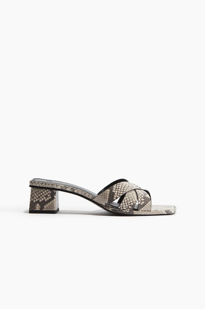 Block-heeled sandals - Light beige/Snakeskin pattern/Silver-coloured - 1