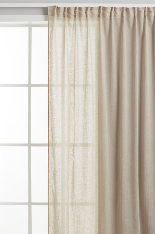 1-pack wide linen-blend curtain length - Lys gråbeige/Hvid/Gul - 1