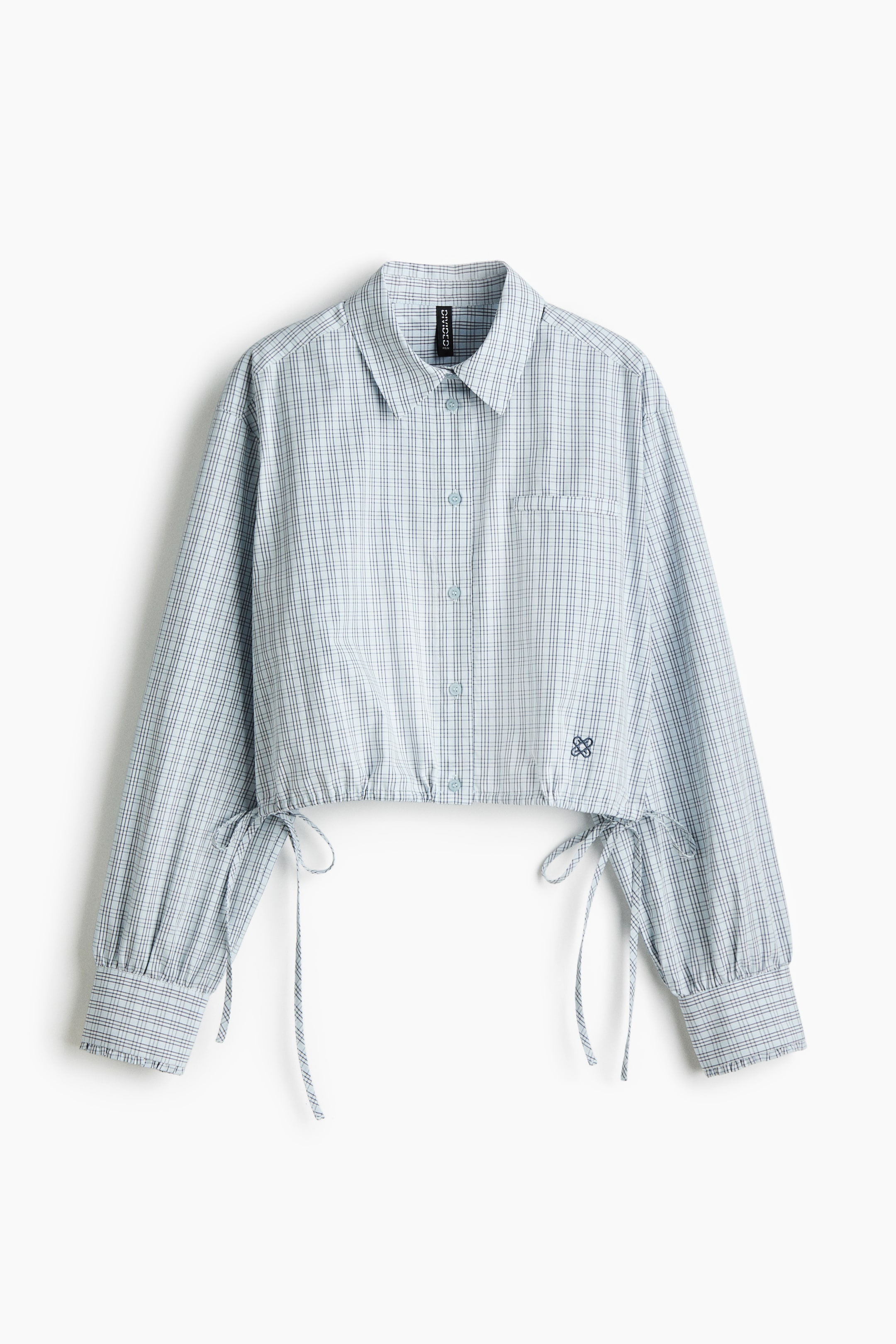 Xem ảnh lớn hơn: Áo sơ mi vải poplin có dây rút - Màu xanh dương nhạt/Kẻ ca rô - Ladies | H&M VN 1