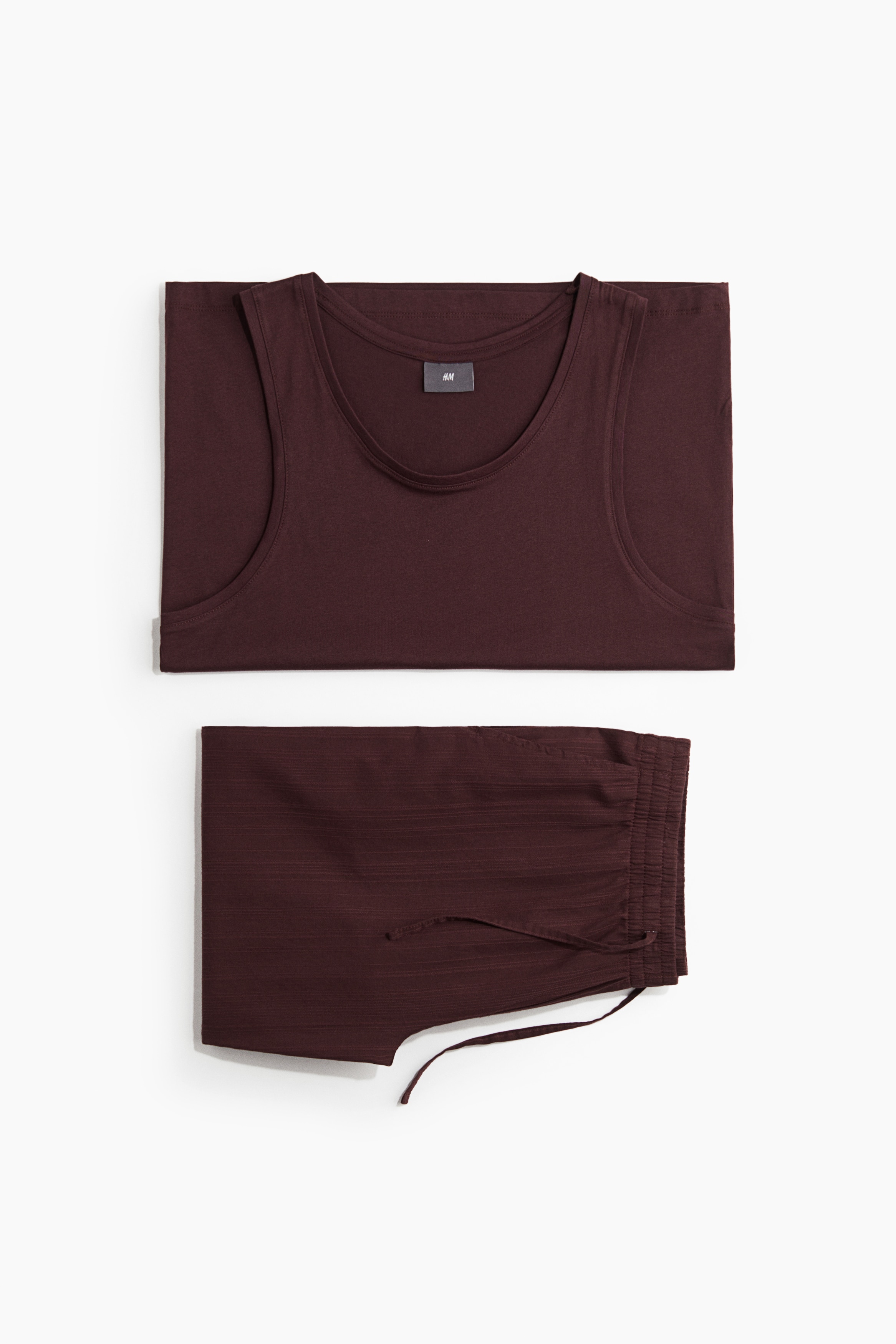 Pyjama vest top and bottoms - Aubergine purple/White