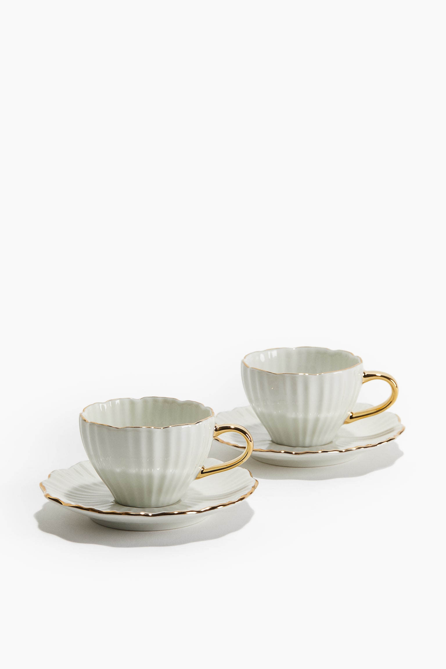 2-pack porcelain espresso cups with saucers - White/Gold-coloured - 1