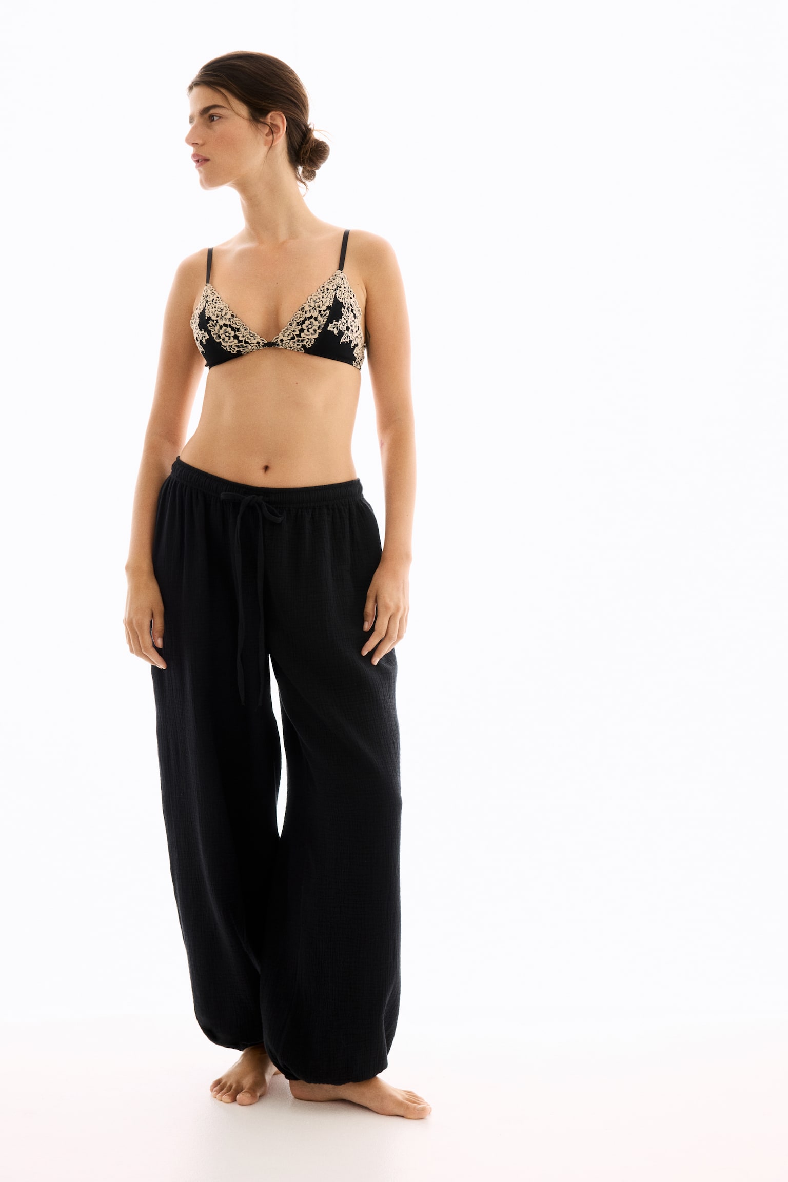 Cotton muslin pyjama bottoms - Black - 1