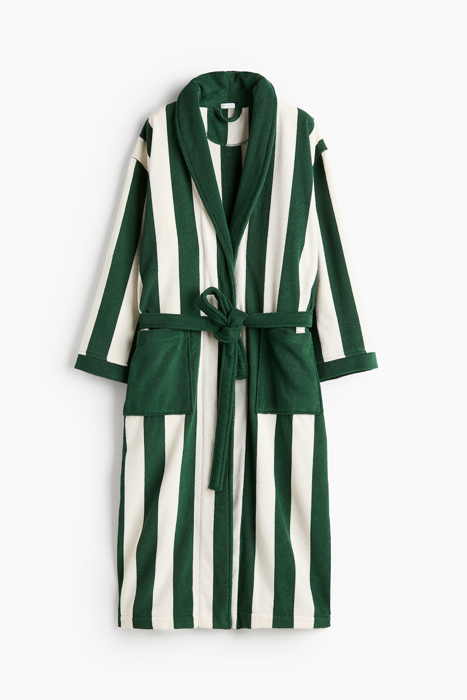 Cotton Terry Bathrobe - Dark green/striped/Yellow/striped/White/blue striped/White/dark brown striped/Beige/striped