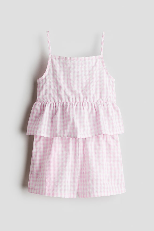Tweedelige katoenen set - Roze/gingham-ruit - 1