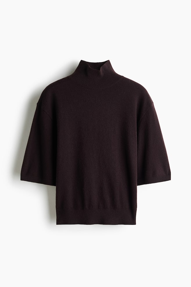 Pull à manches courtes en cachemire - Marron foncé/Beige clair/Noir - 1