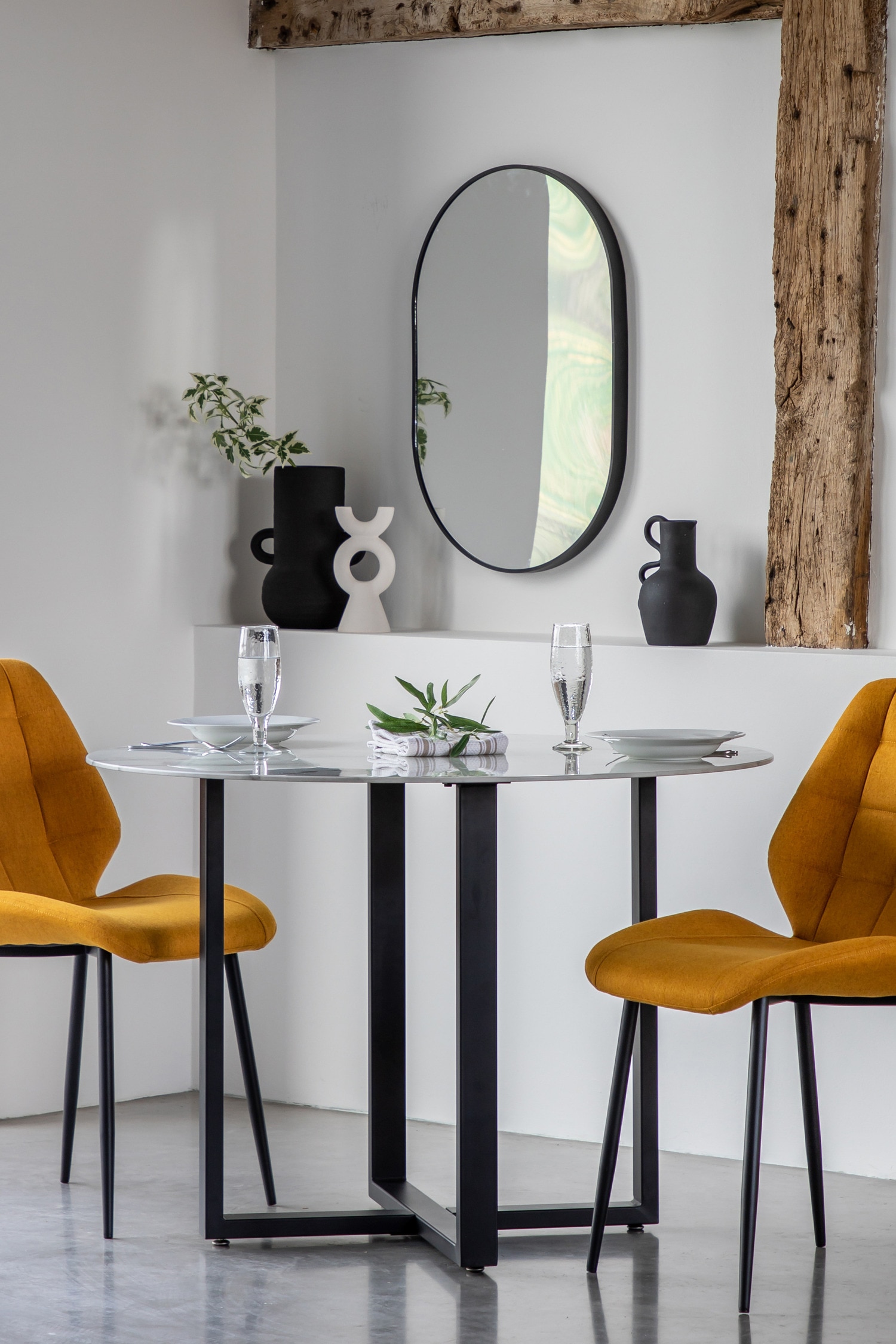 Marble Effect Glass Dining Table - White